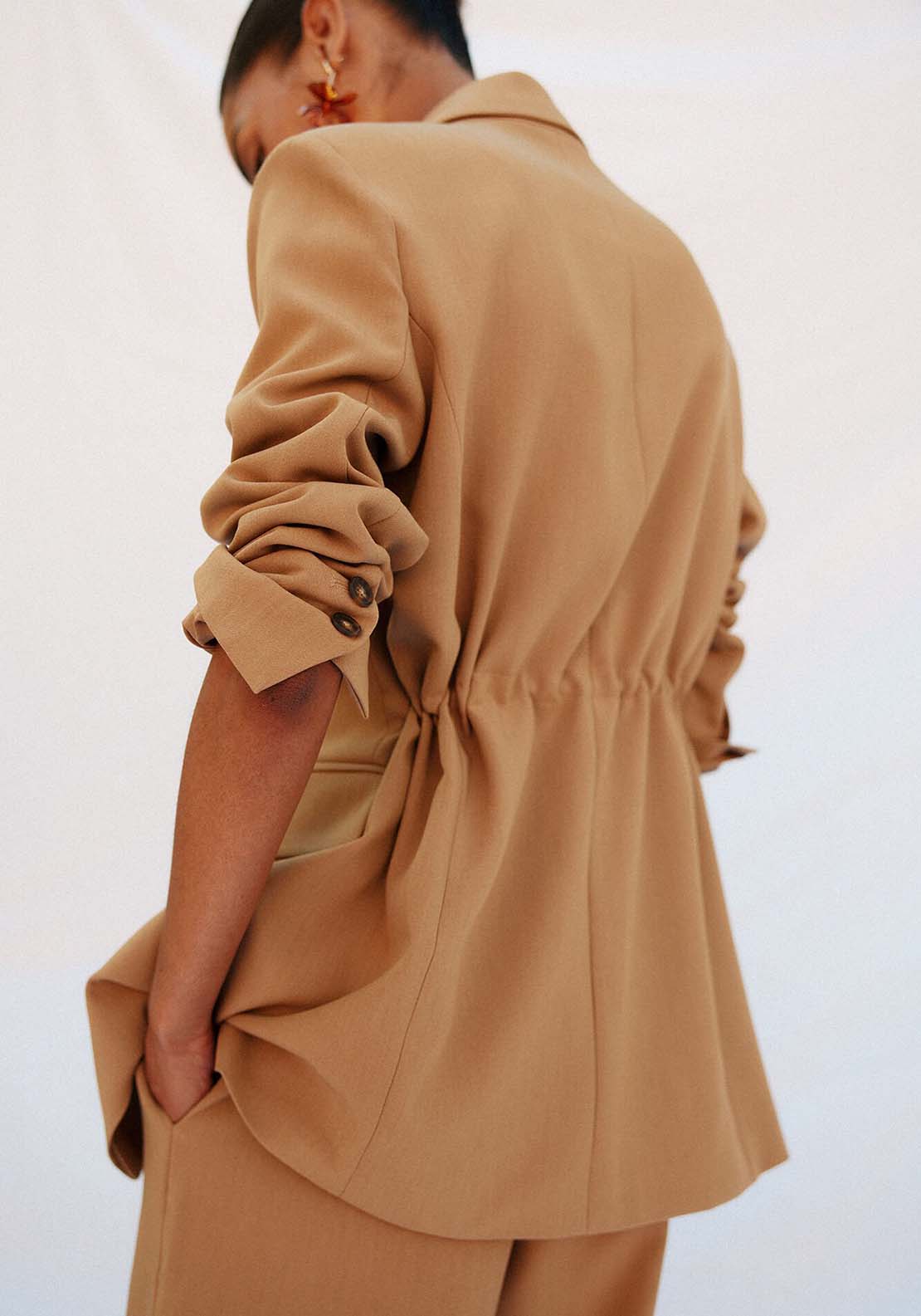 Flap Neck Blazer - Beige