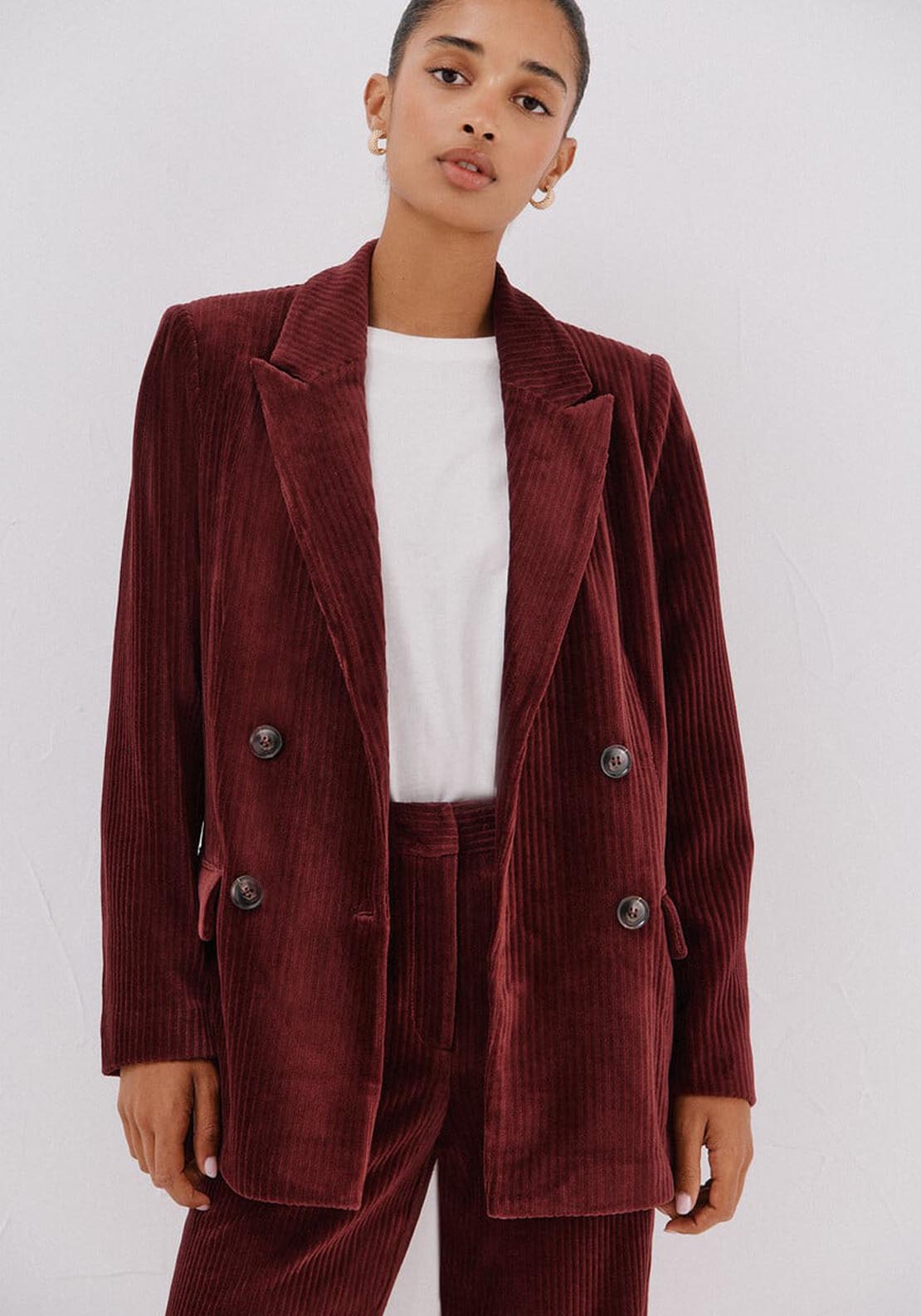 Cortefiel Double Corduroy Blazer - Red 1 Shaws Department Stores