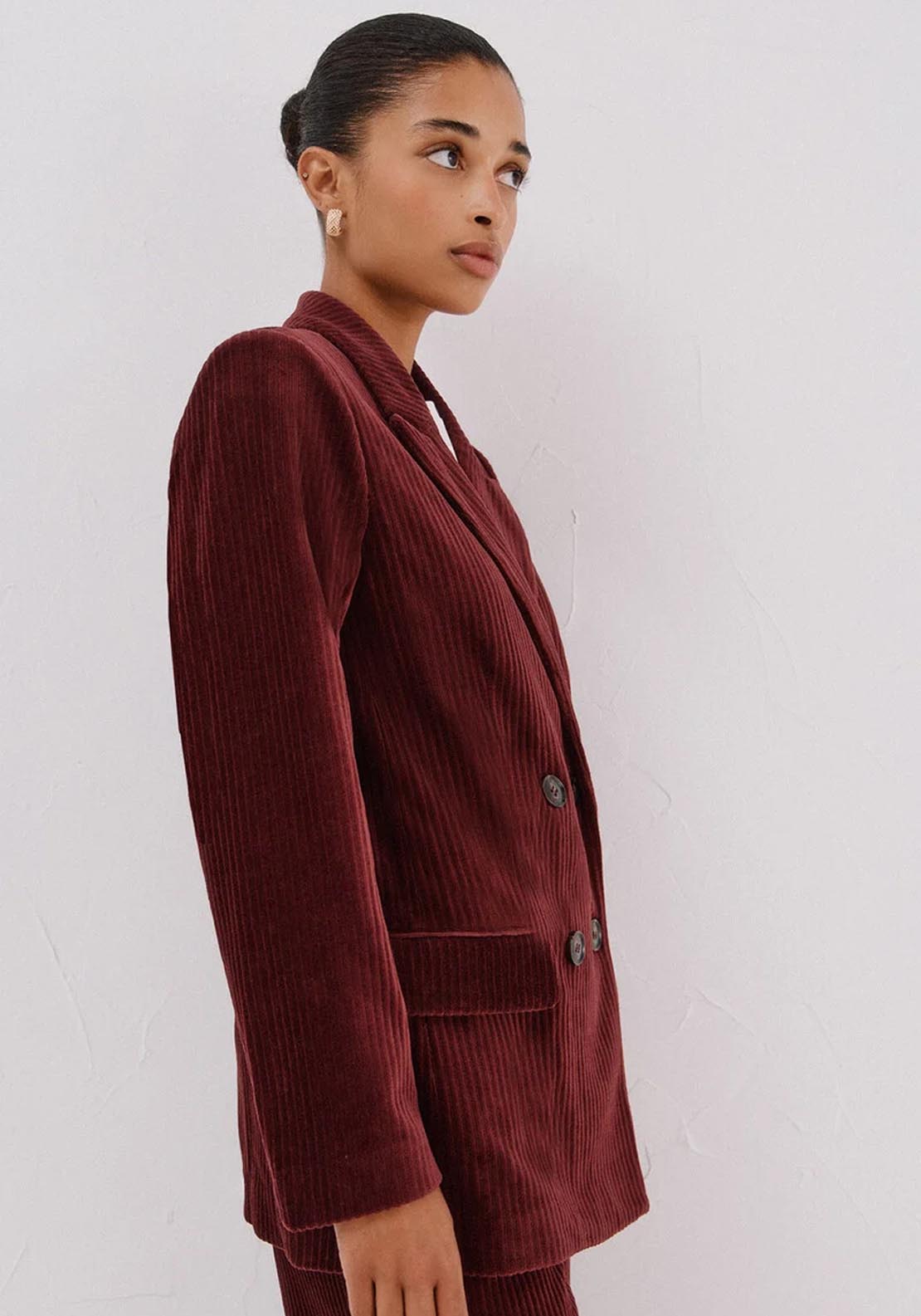 Cortefiel Double Corduroy Blazer - Red 3 Shaws Department Stores