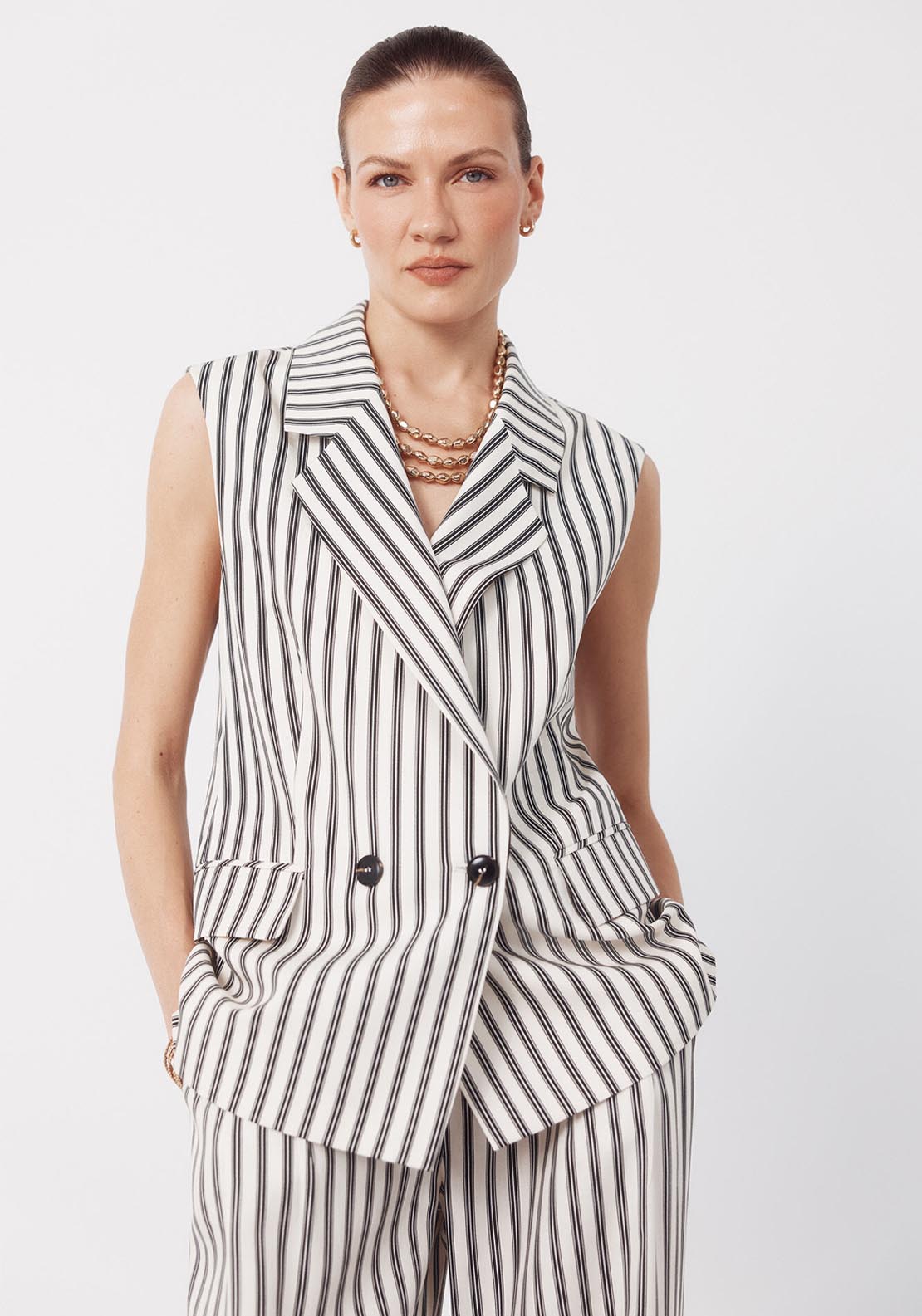 Cortefiel Long Striped Suit Vest - Printed 4 Shaws Department Stores
