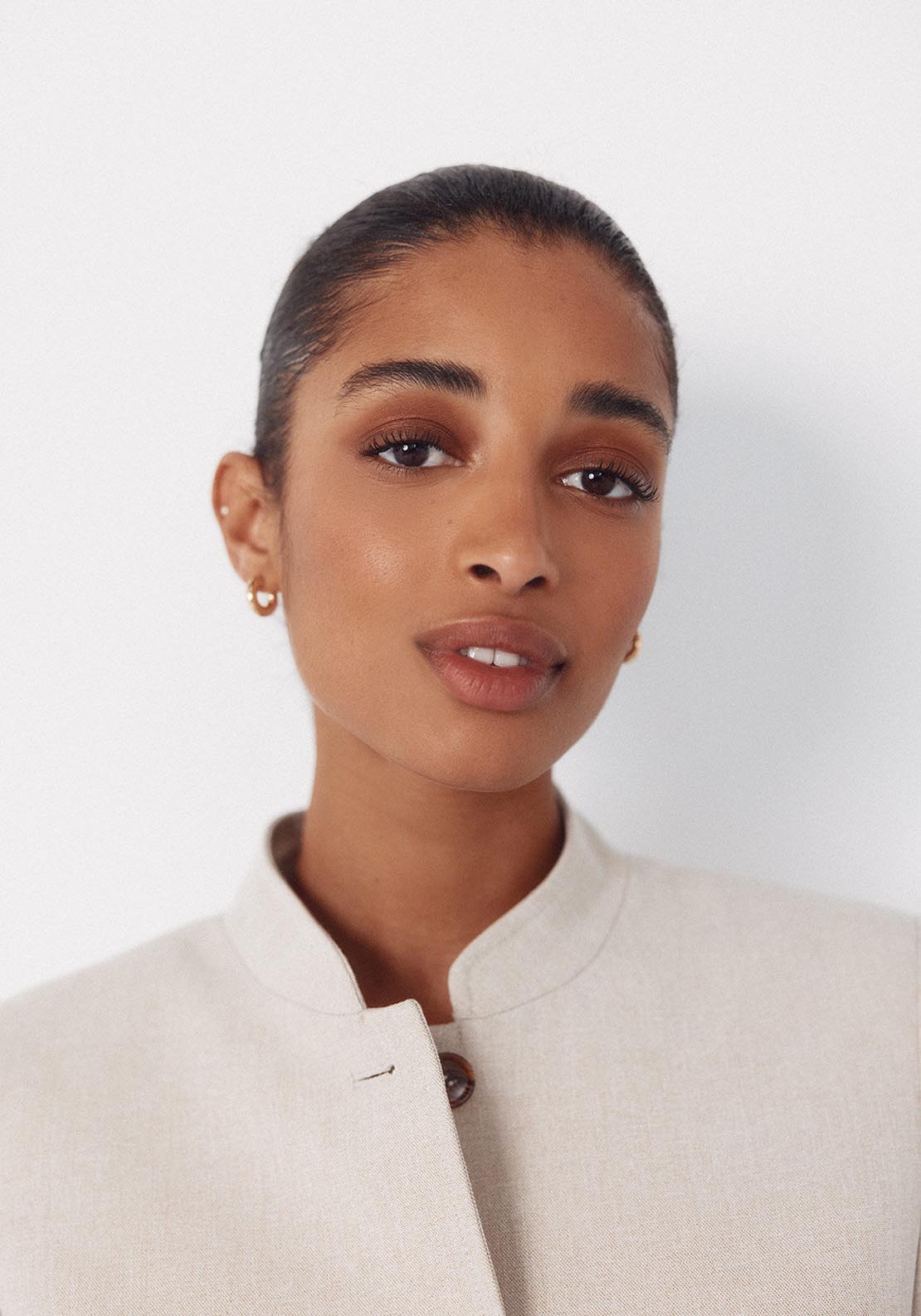 Jacket With Mandarin Collar - Cream