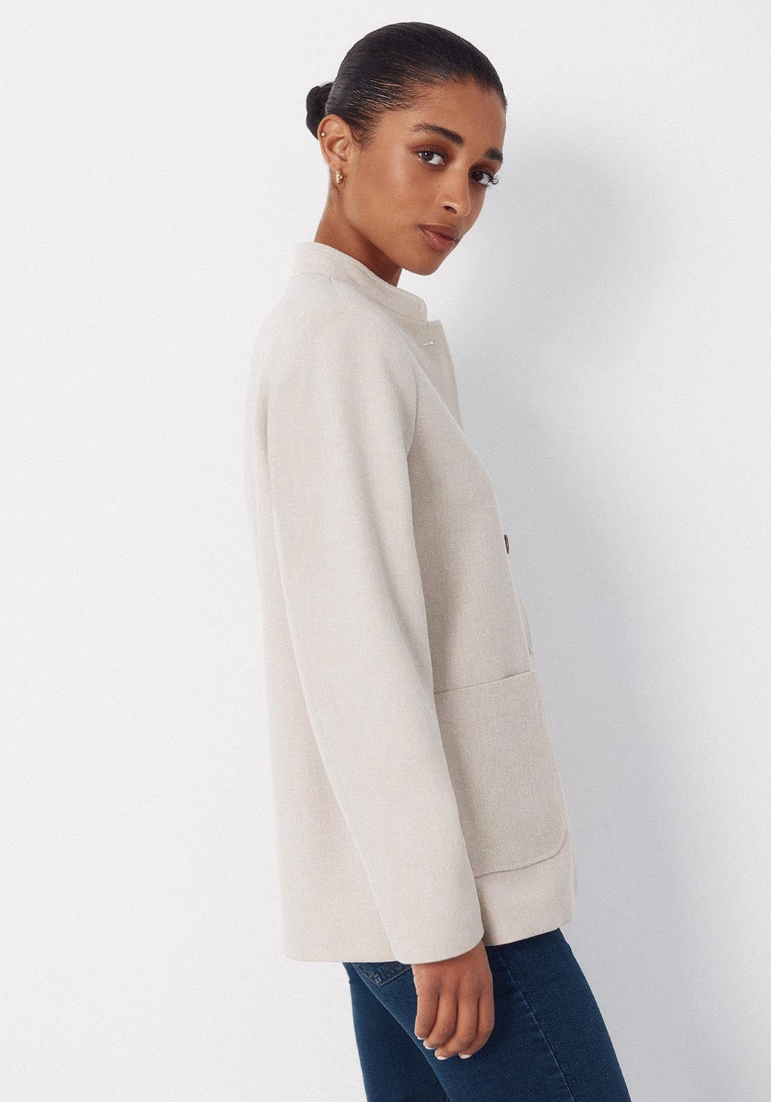 Jacket With Mandarin Collar - Cream