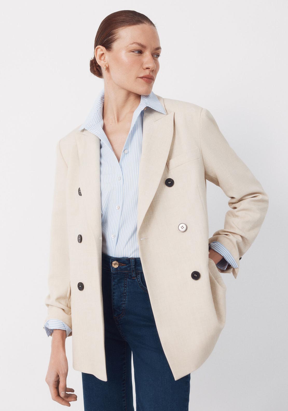 Blazer With Large Lapels - Cream