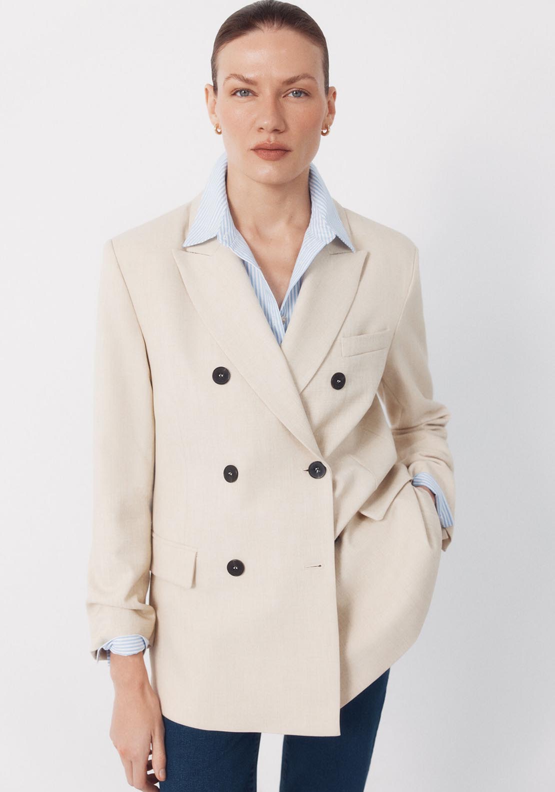 Blazer With Large Lapels - Cream