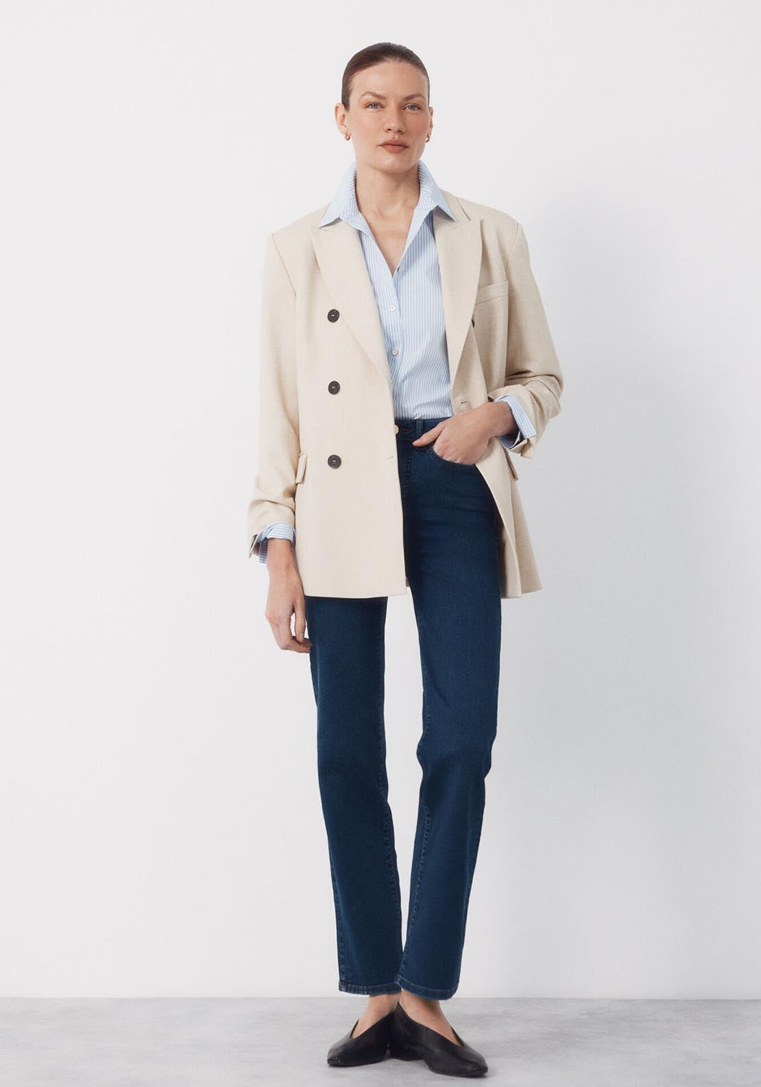 Blazer With Large Lapels - Cream