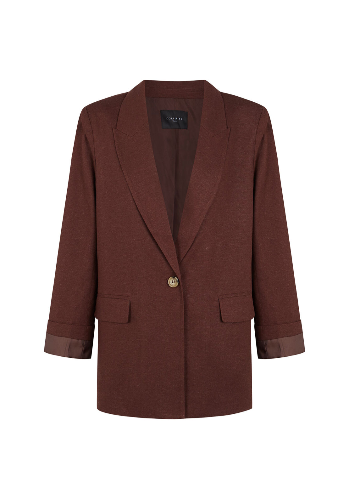 Fabric With Linen Blazer - Dark Brown