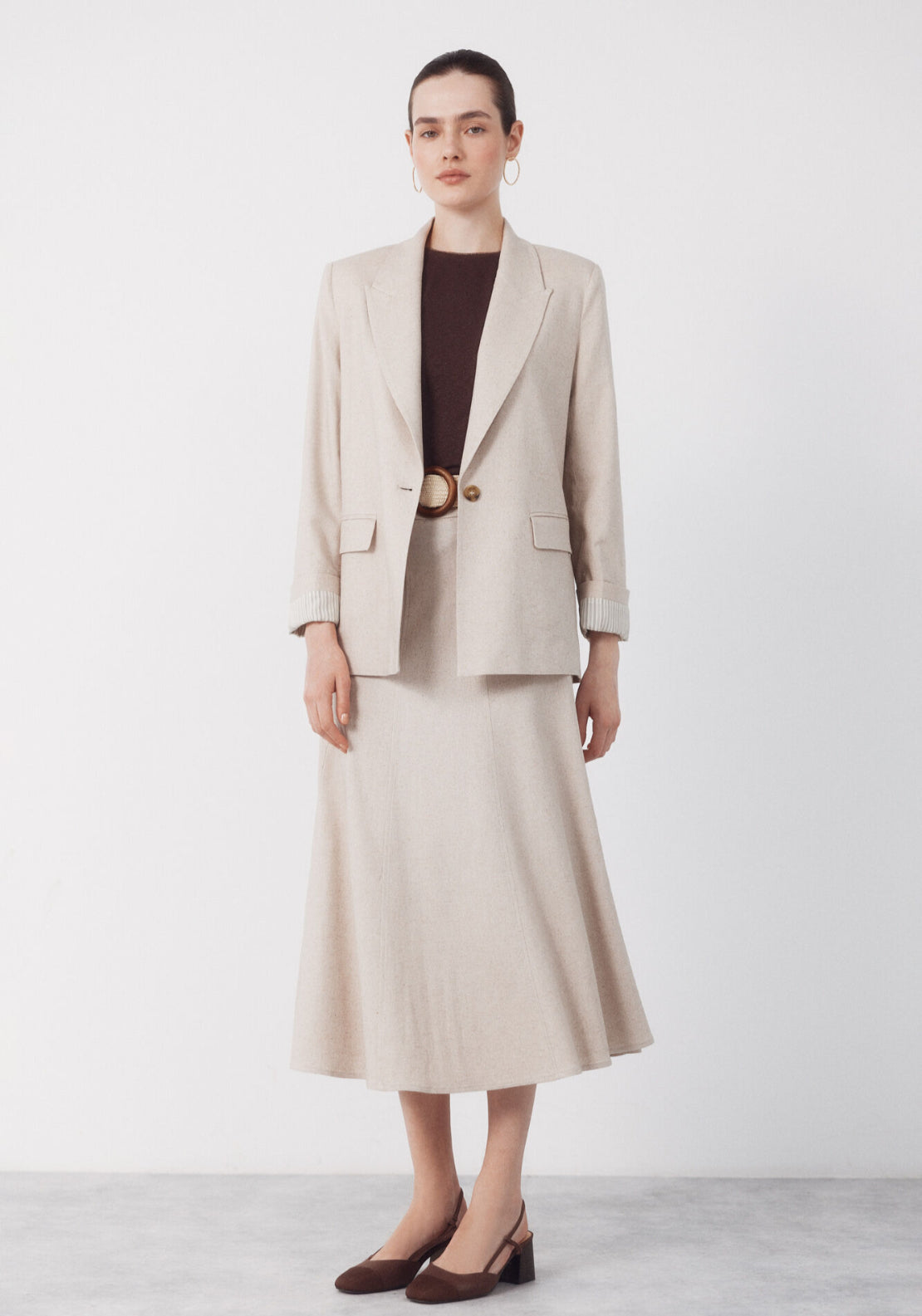 Fabric With Linen Blazer - Sand
