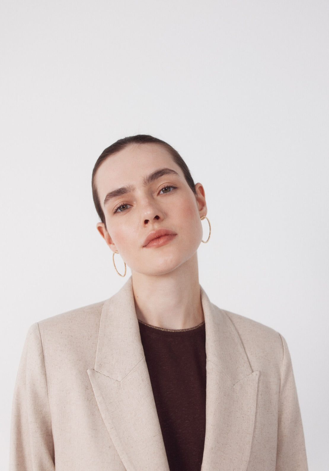 Fabric With Linen Blazer - Sand