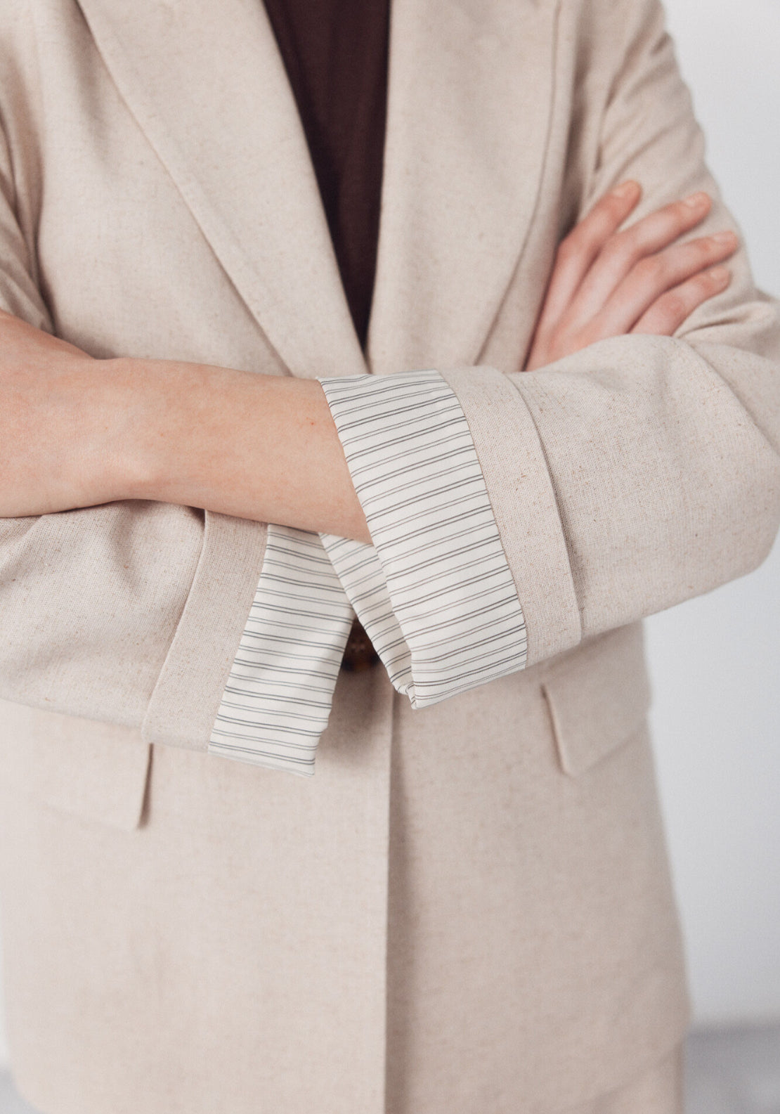 Fabric With Linen Blazer - Sand