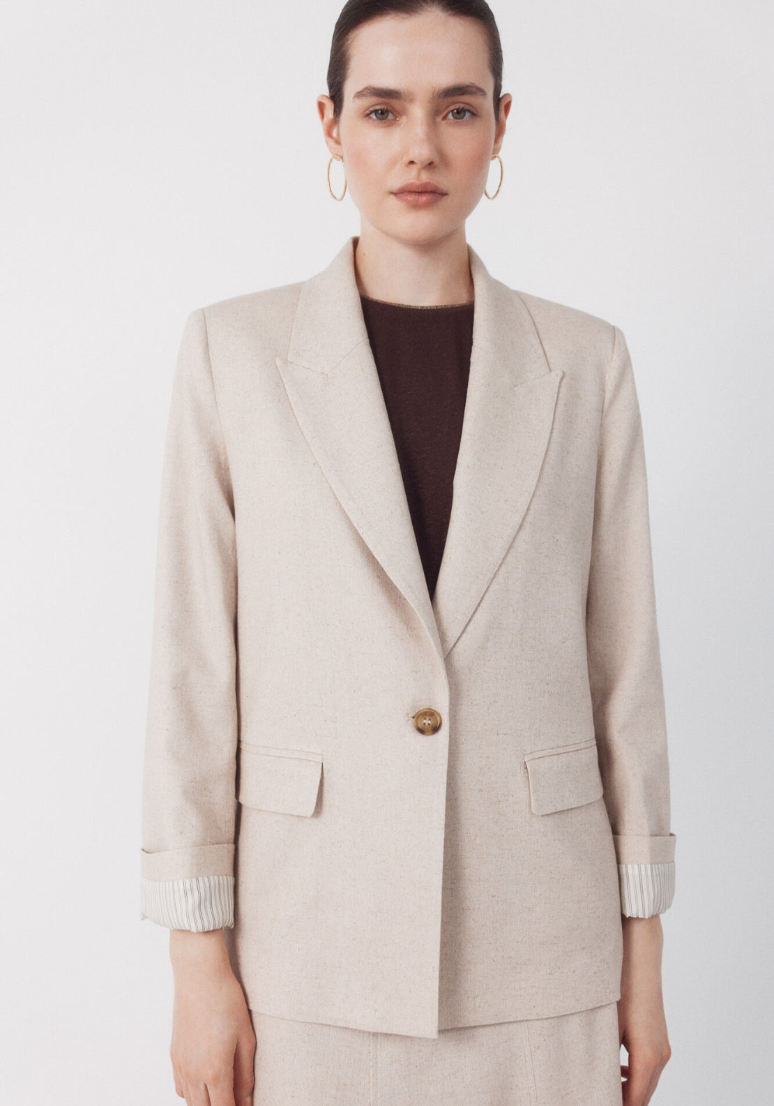 Fabric With Linen Blazer - Sand