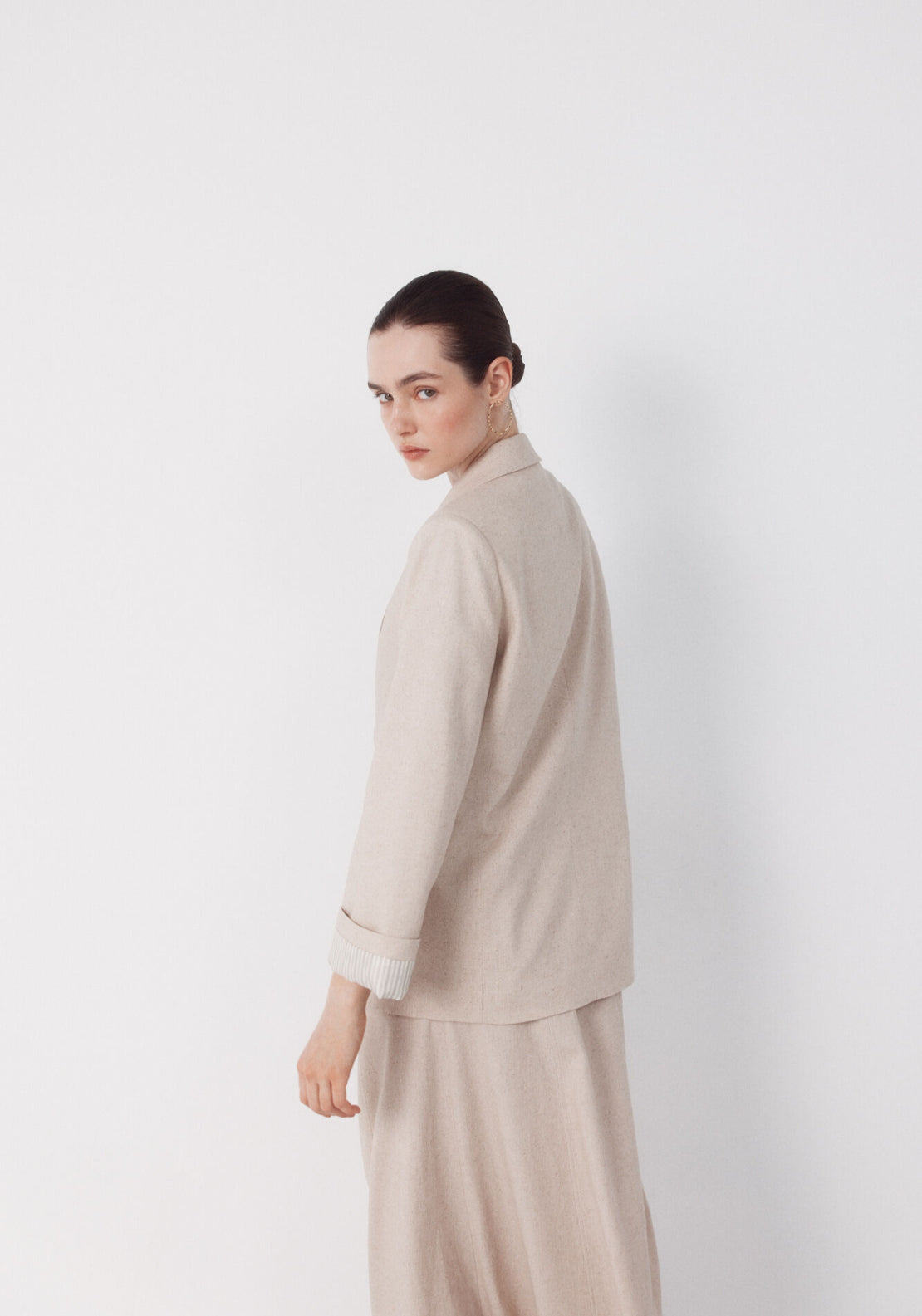 Fabric With Linen Blazer - Sand