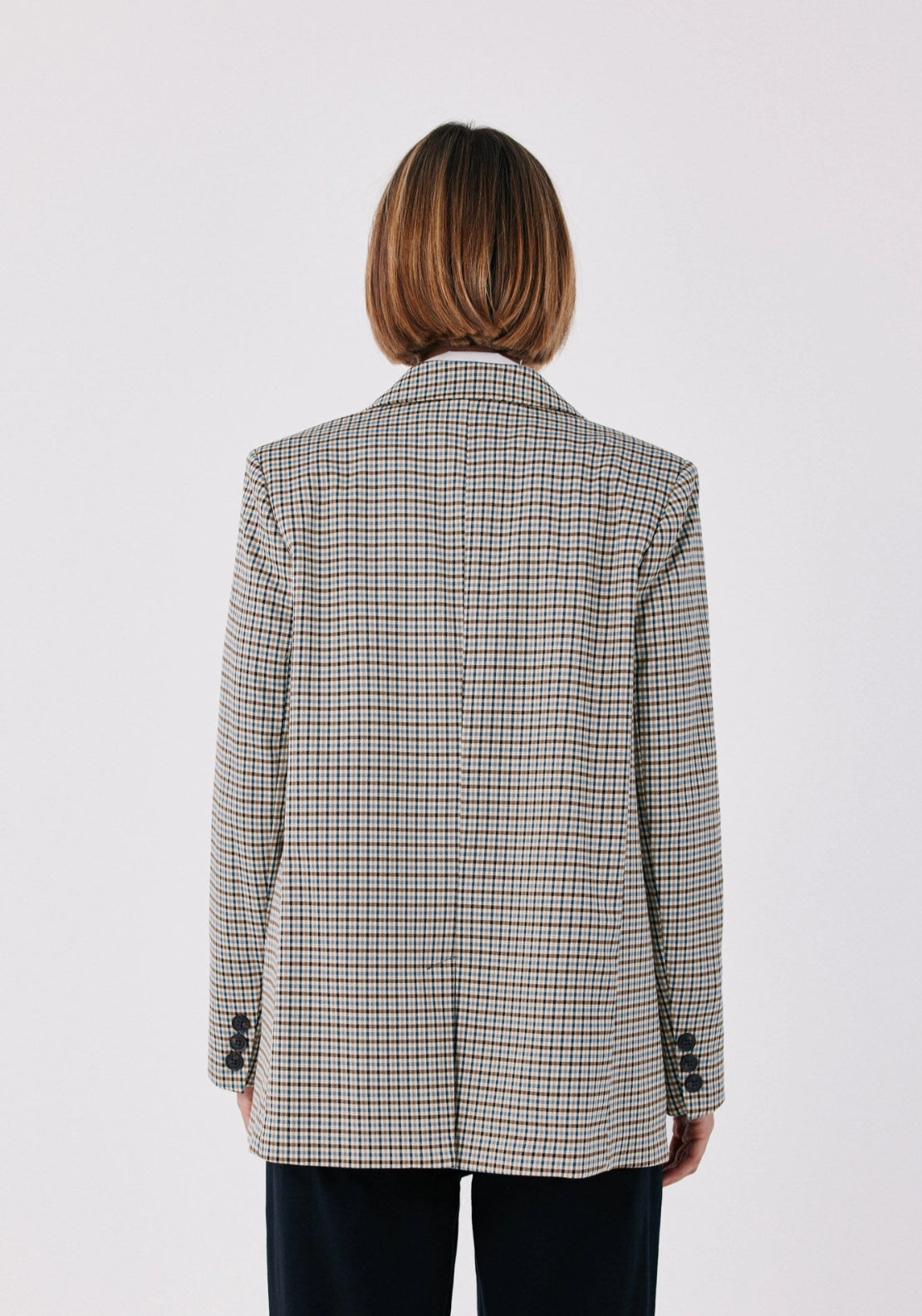 Checked Fabric Blazer With Pokets - Blue Print