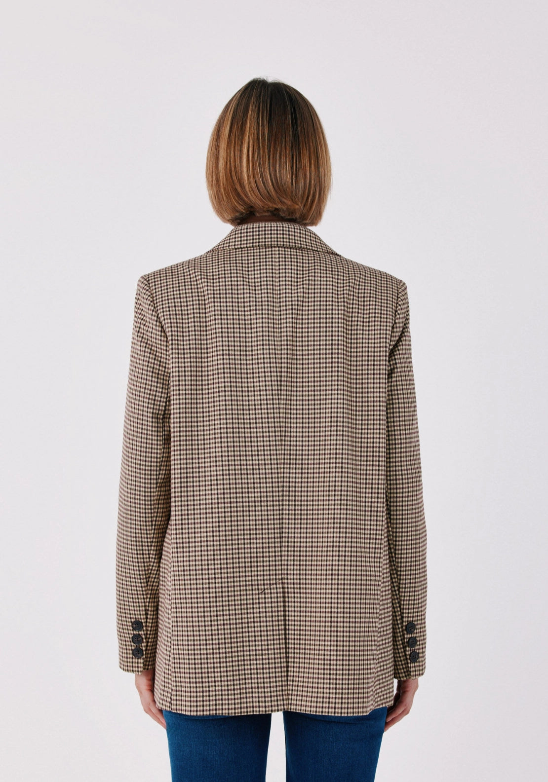 Checked Fabric Blazer With Pokets - Maroon