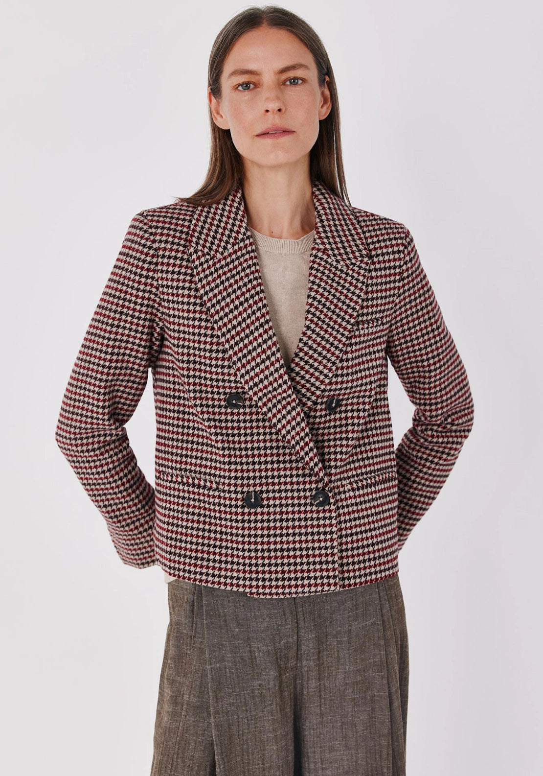 Cropped Double Breasted Blazer - Maroon