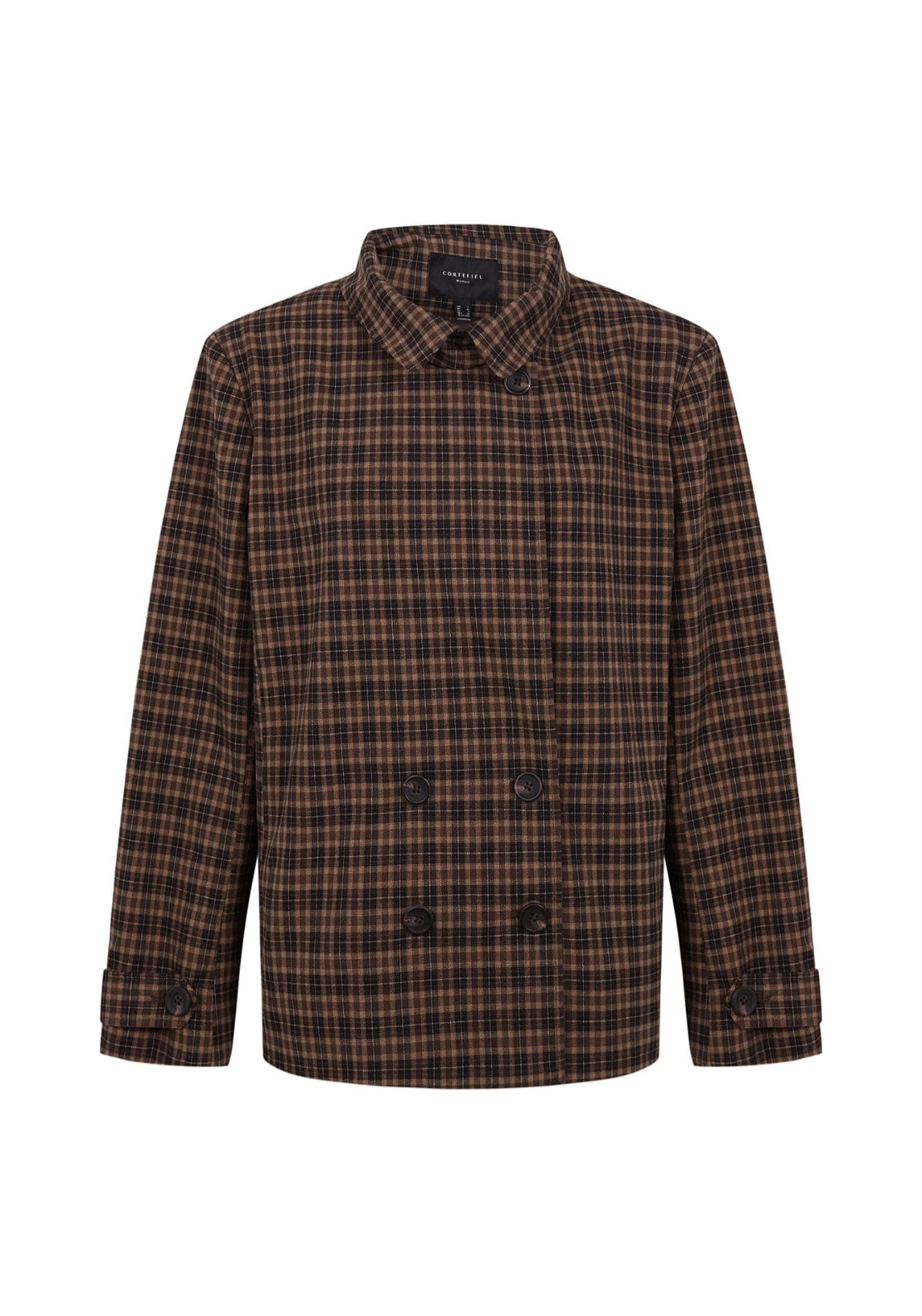 Plaid Stand Collar Jacket - Brown Print
