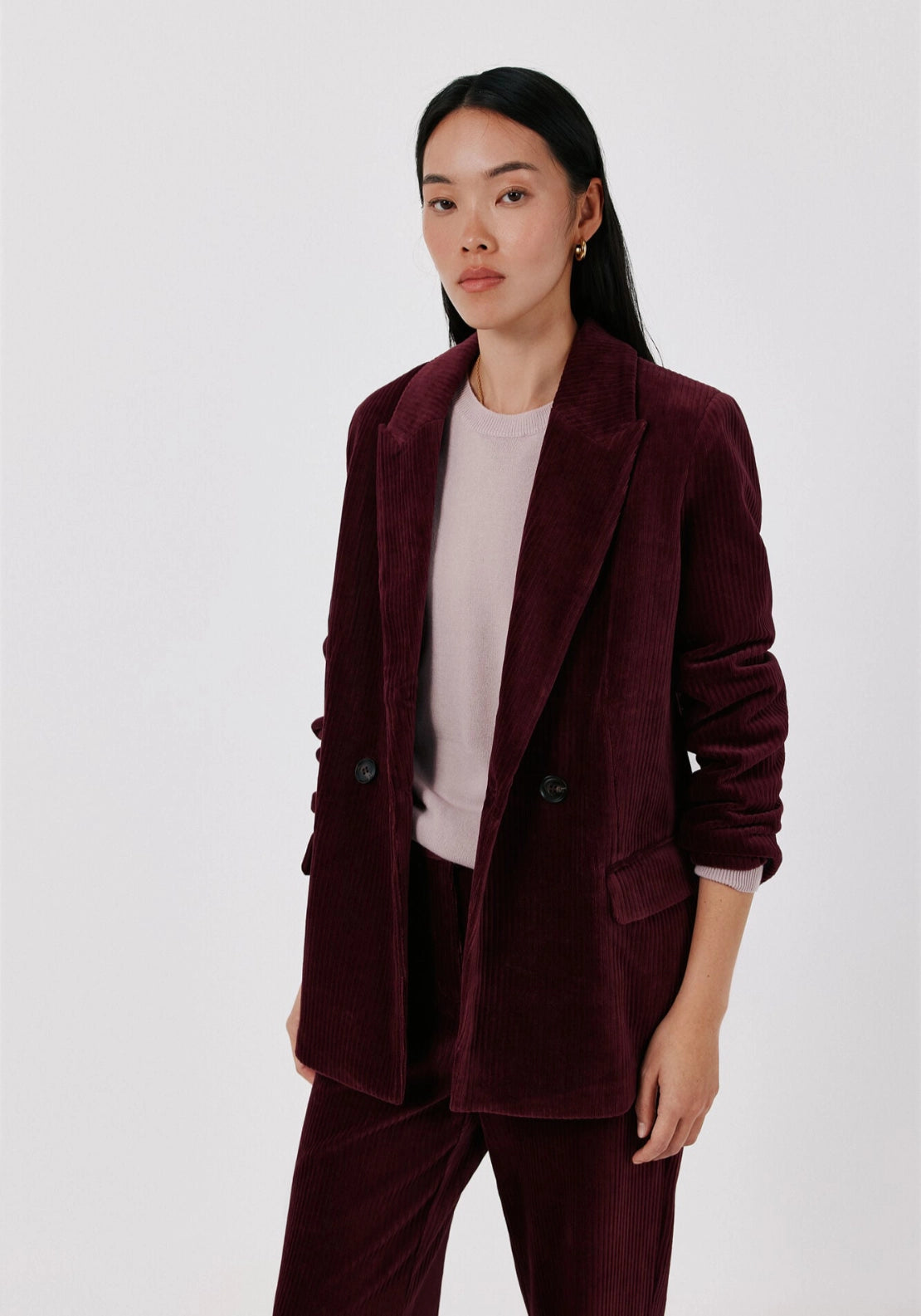 Soft Corduroy Double Breasted Blazer - Red