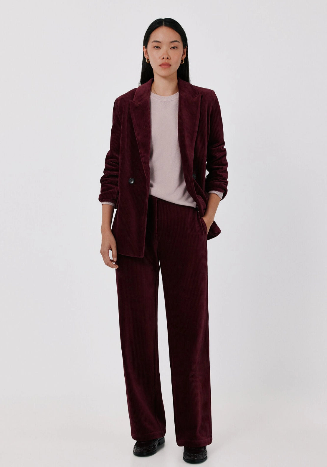 Soft Corduroy Double Breasted Blazer - Red