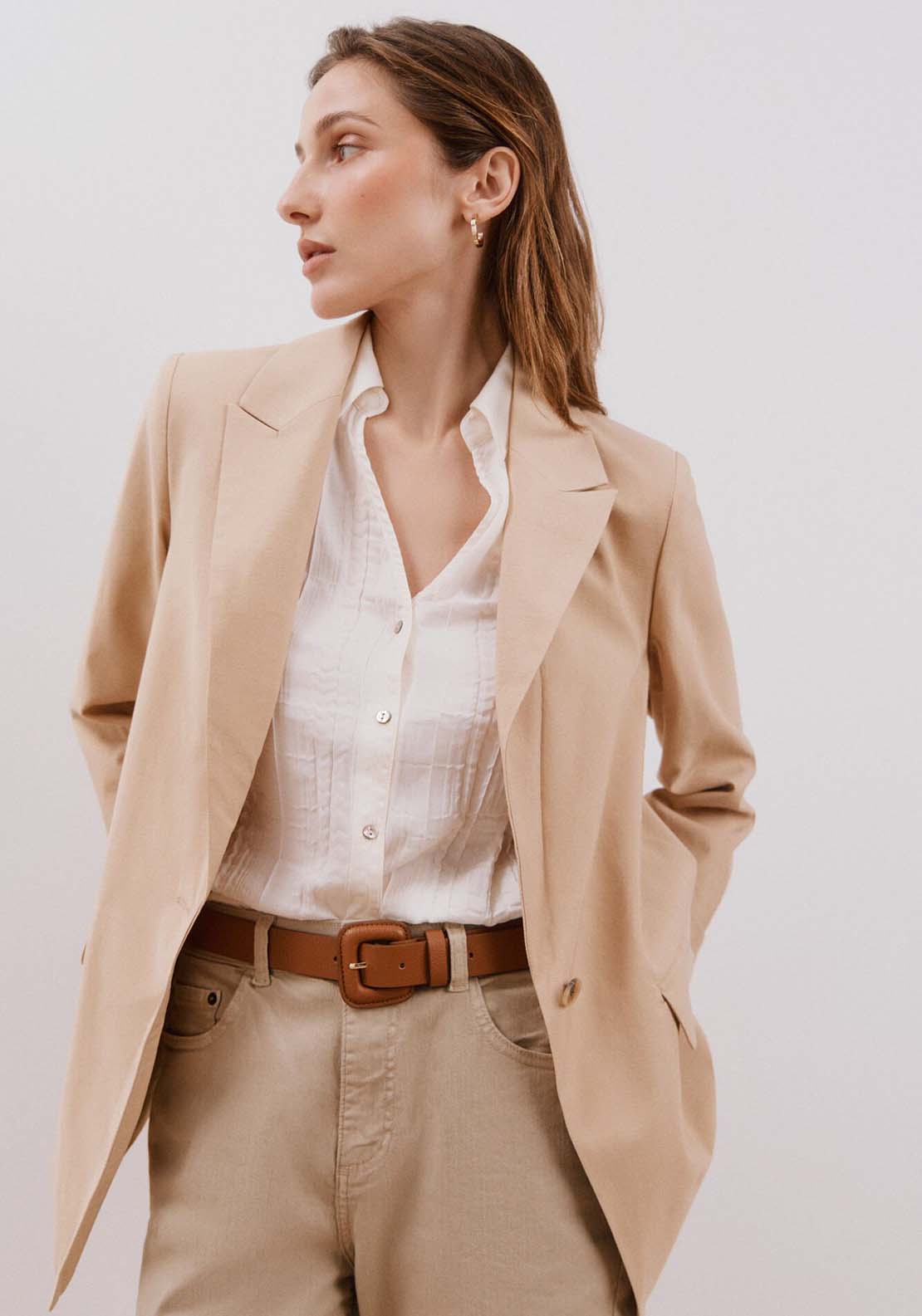 Cortefiel Light blazer - Beige/camel 1 Shaws Department Stores