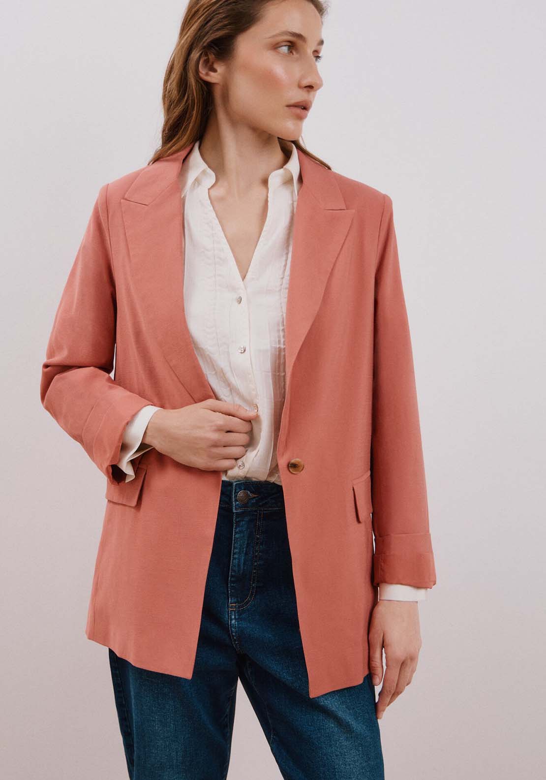 Cortefiel Light blazer - Pink 1 Shaws Department Stores