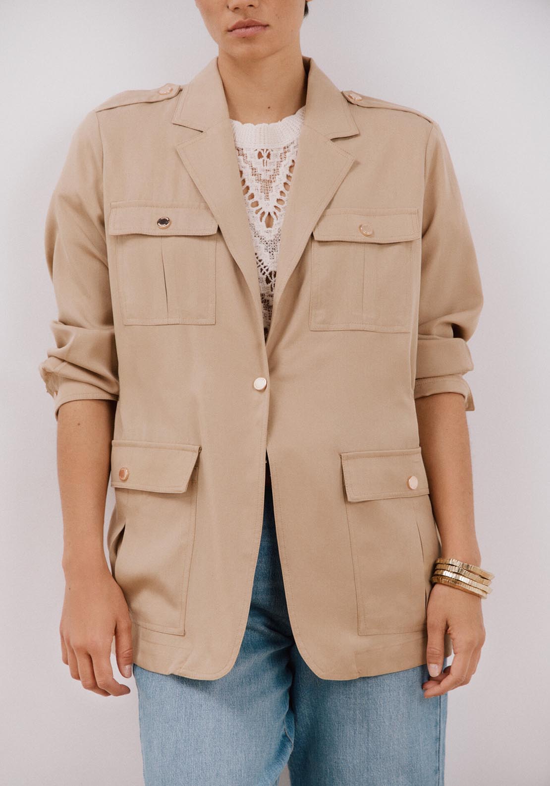 Cortefiel Safari Style Jacket - Beige/camel 2 Shaws Department Stores