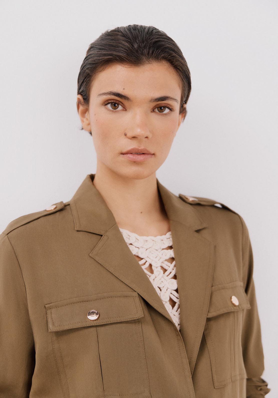 Cortefiel Safari Style Jacket - Dark Khaki 4 Shaws Department Stores
