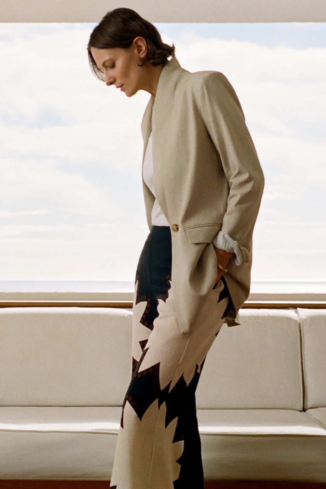 Cortefiel Long Blazer With Linen - Sand 8 Shaws Department Stores