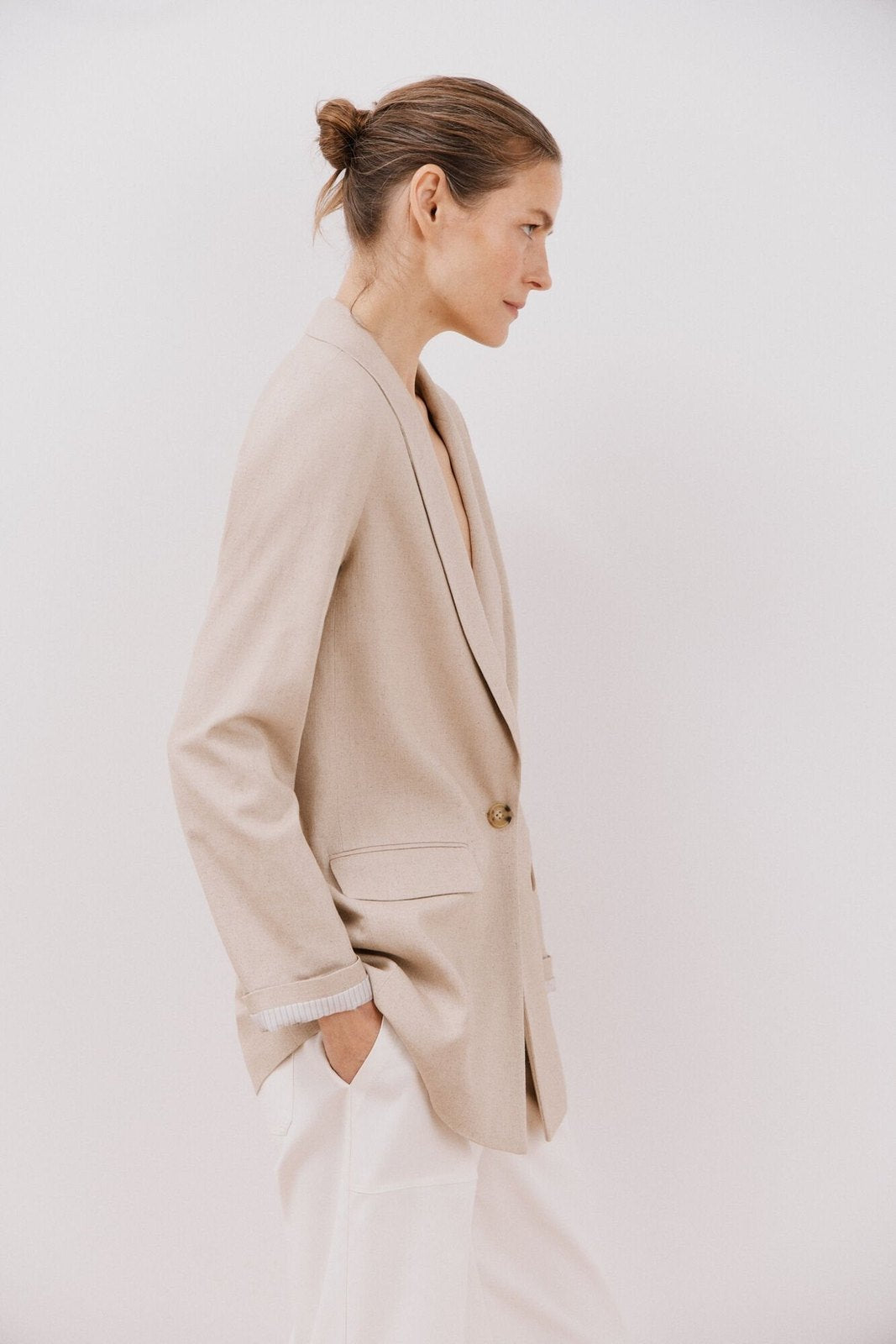 Cortefiel Long Blazer With Linen - Sand 5 Shaws Department Stores