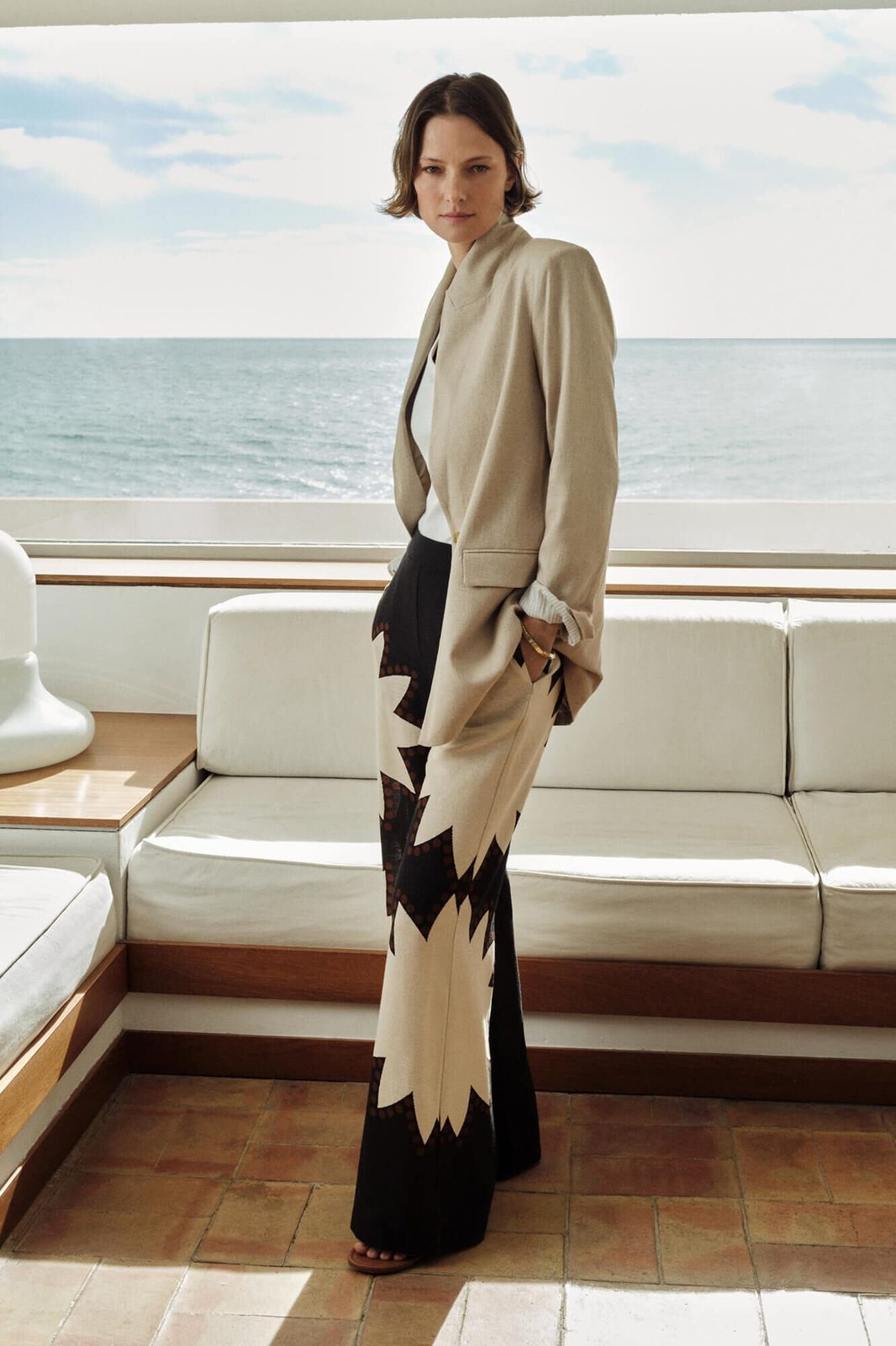 Cortefiel Long Blazer With Linen - Sand 9 Shaws Department Stores