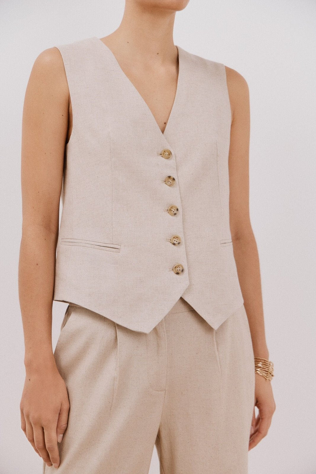 Cortefiel Open Vest With Sleeveless Sleeve - Sand 4 Shaws Department Stores