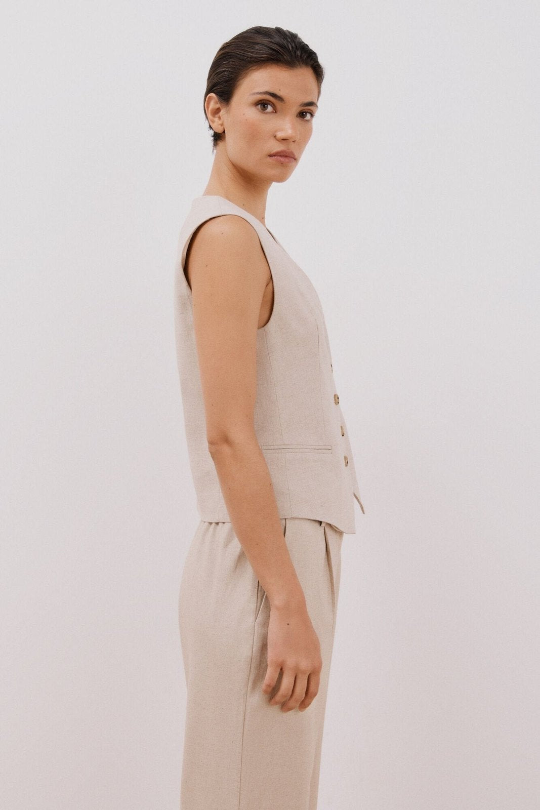 Cortefiel Open Vest With Sleeveless Sleeve - Sand 3 Shaws Department Stores
