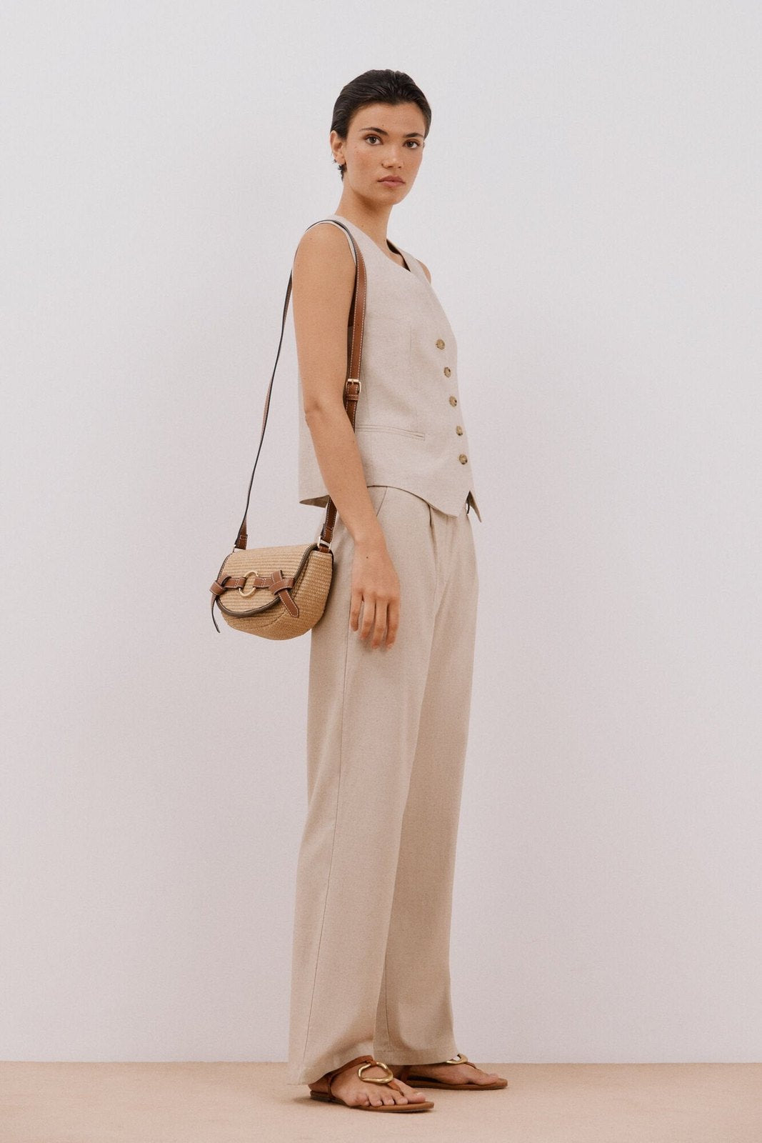 Cortefiel Open Vest With Sleeveless Sleeve - Sand 5 Shaws Department Stores