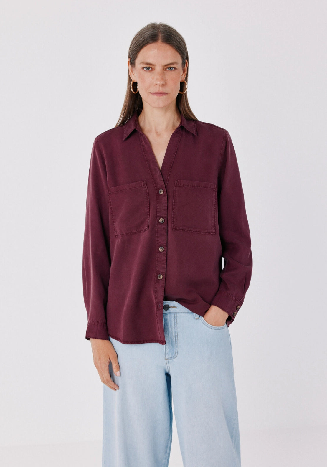 Soft Lyocell Cargo Shirt - Maroon