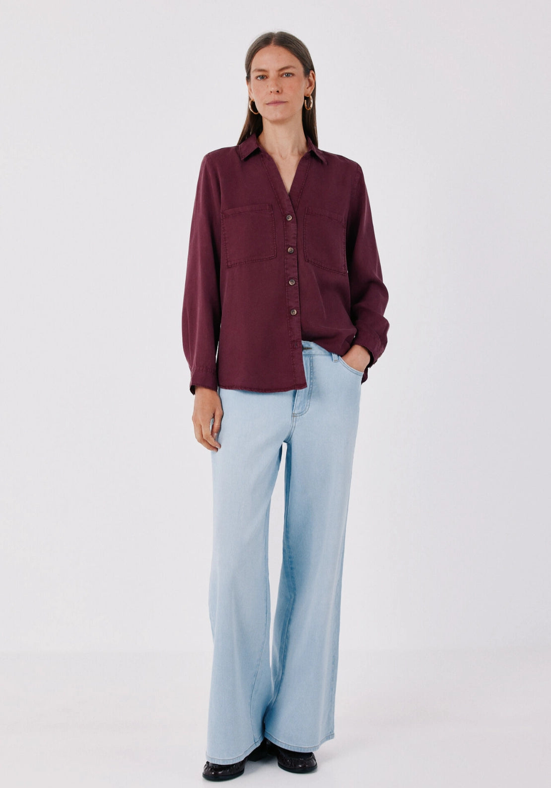 Soft Lyocell Cargo Shirt - Maroon