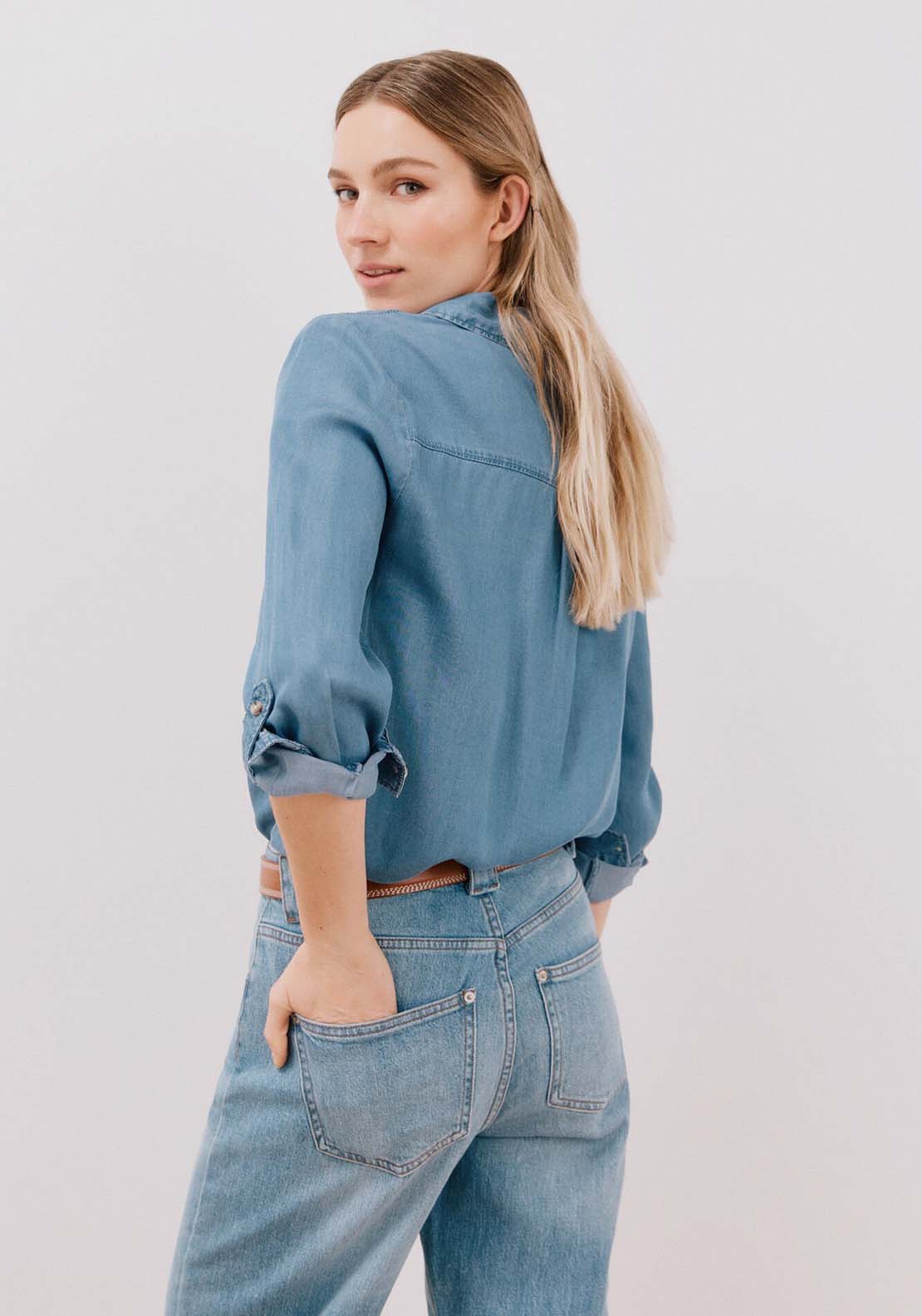 Cortefiel Tencel Denim Shirt - Medium Blue 3 Shaws Department Stores