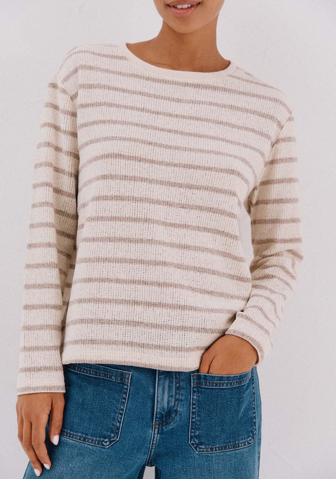 Striped Chenille T-Shirt - Brown