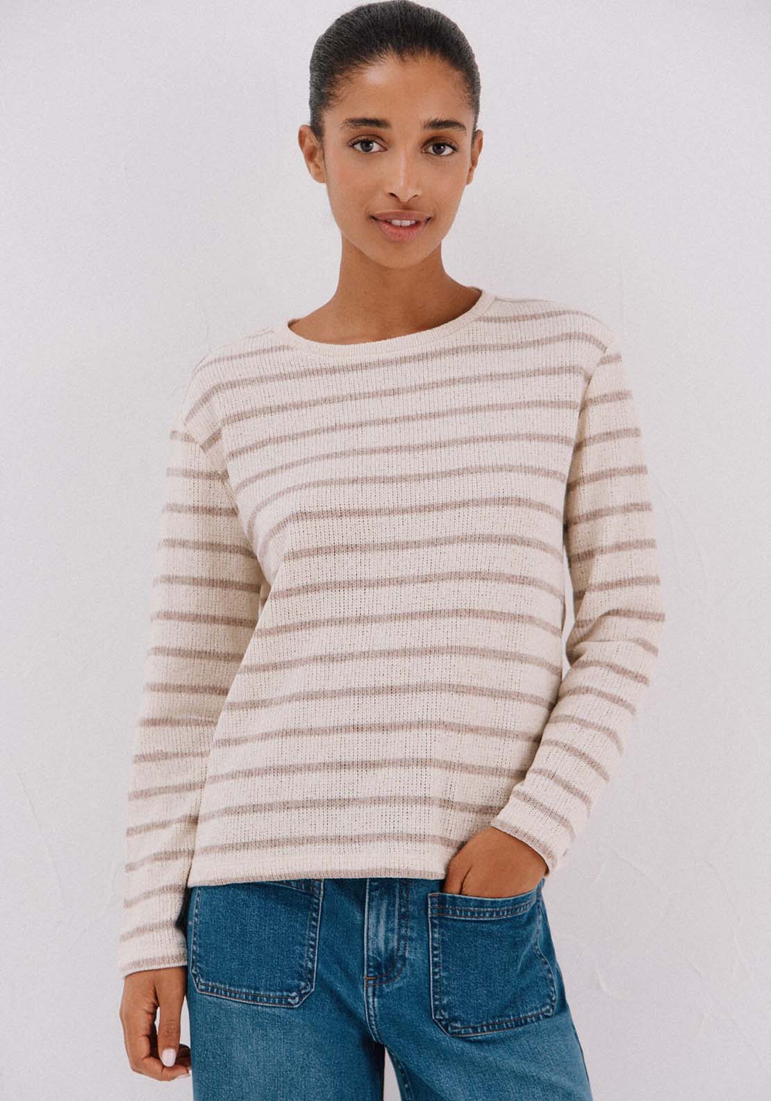 Striped Chenille T-Shirt - Brown
