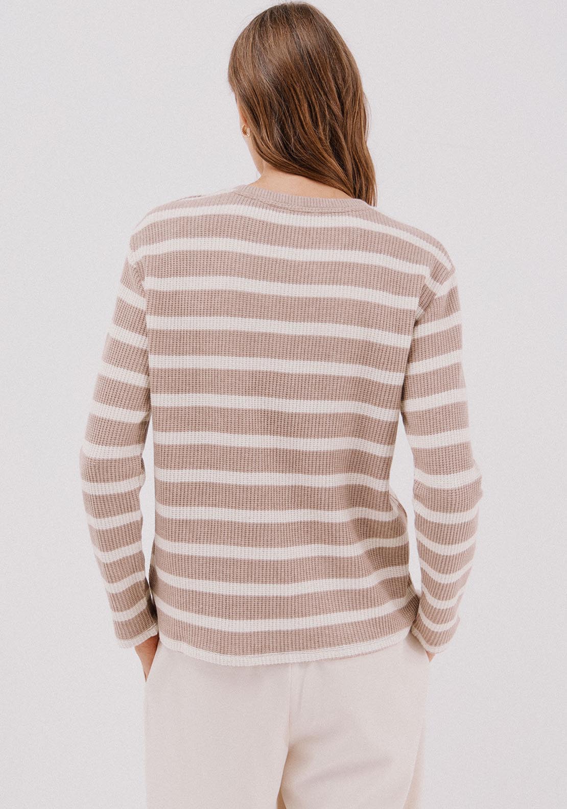 Striped Structured Sweatshirt - Beige