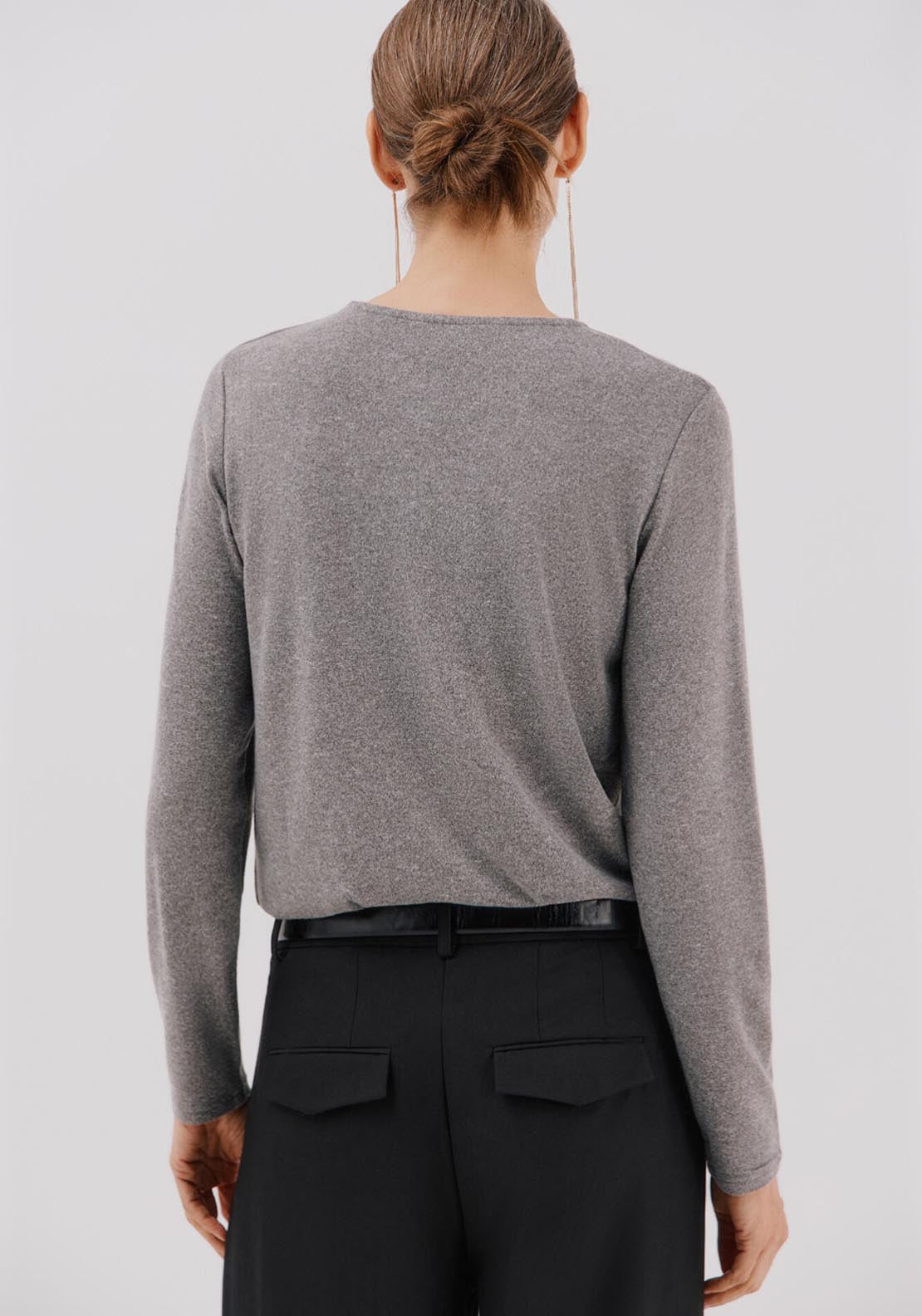 T-Shirt With Pearl &amp; Rhinestone Details - Grey