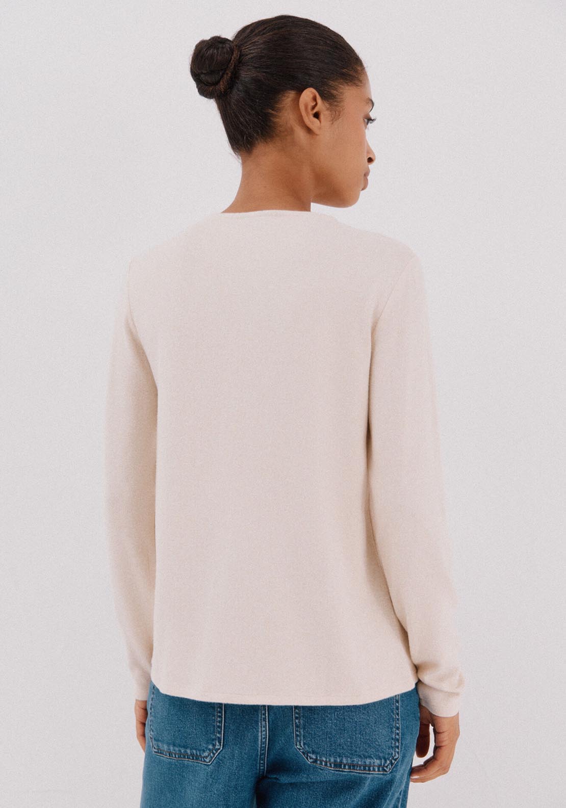 T-Shirt With Pearl &amp; Rhinestone Details - Cream