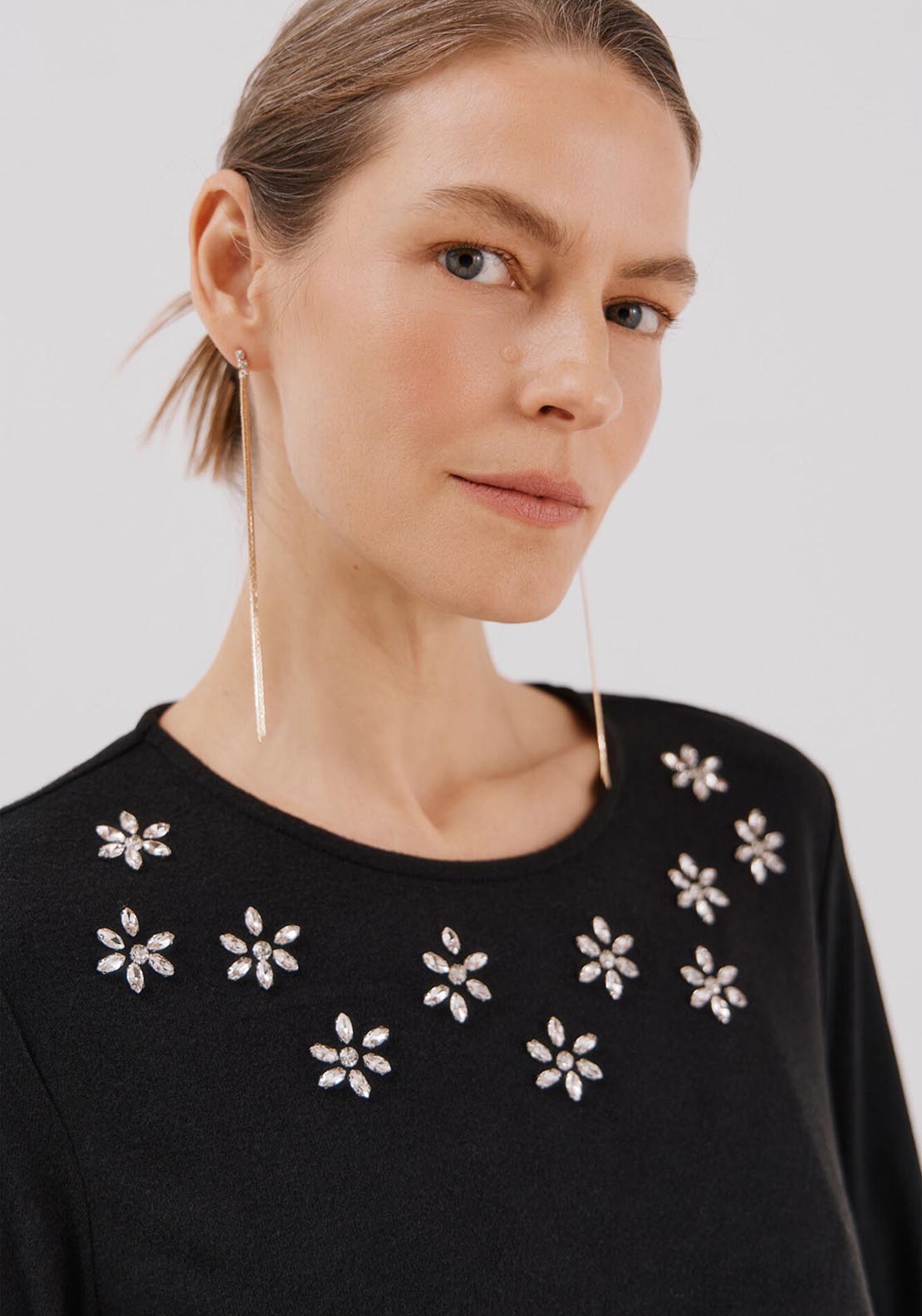 Rhinestone Detail T-Shirt - Black