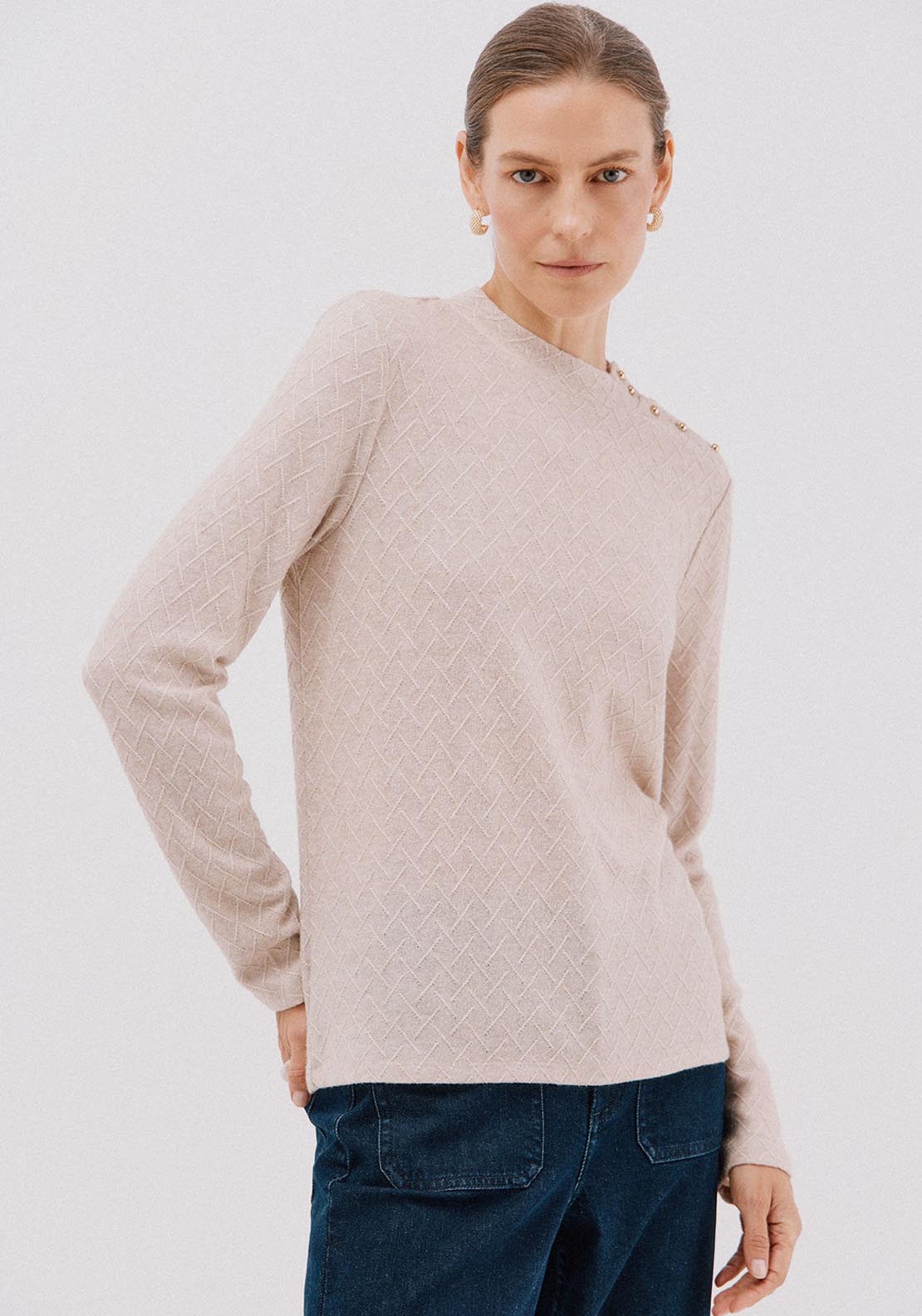 Rhombus Structure Top - Beige