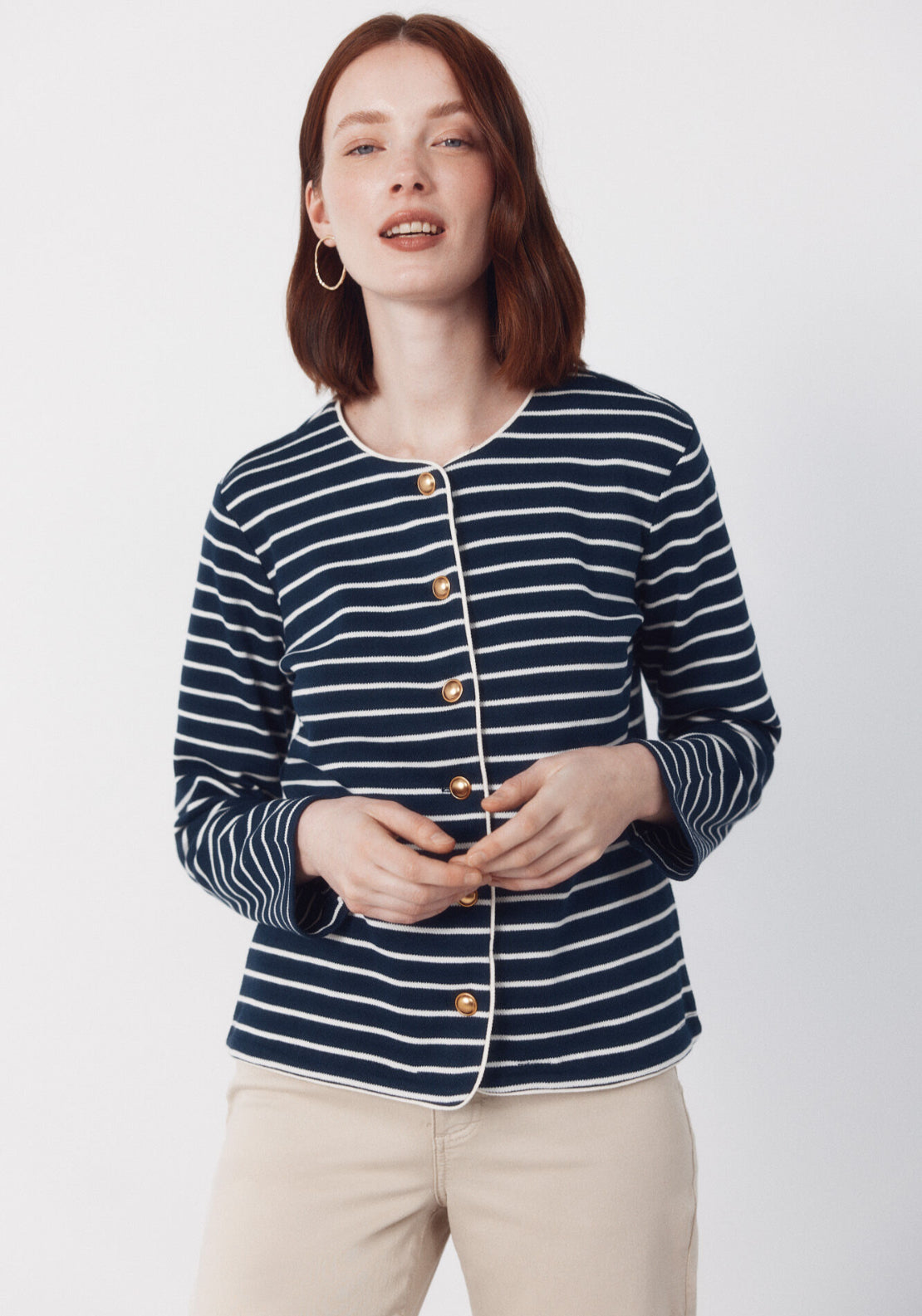 Cortefiel Rebecca Piping Contrast Cardigan - Blue 1 Shaws Department Stores