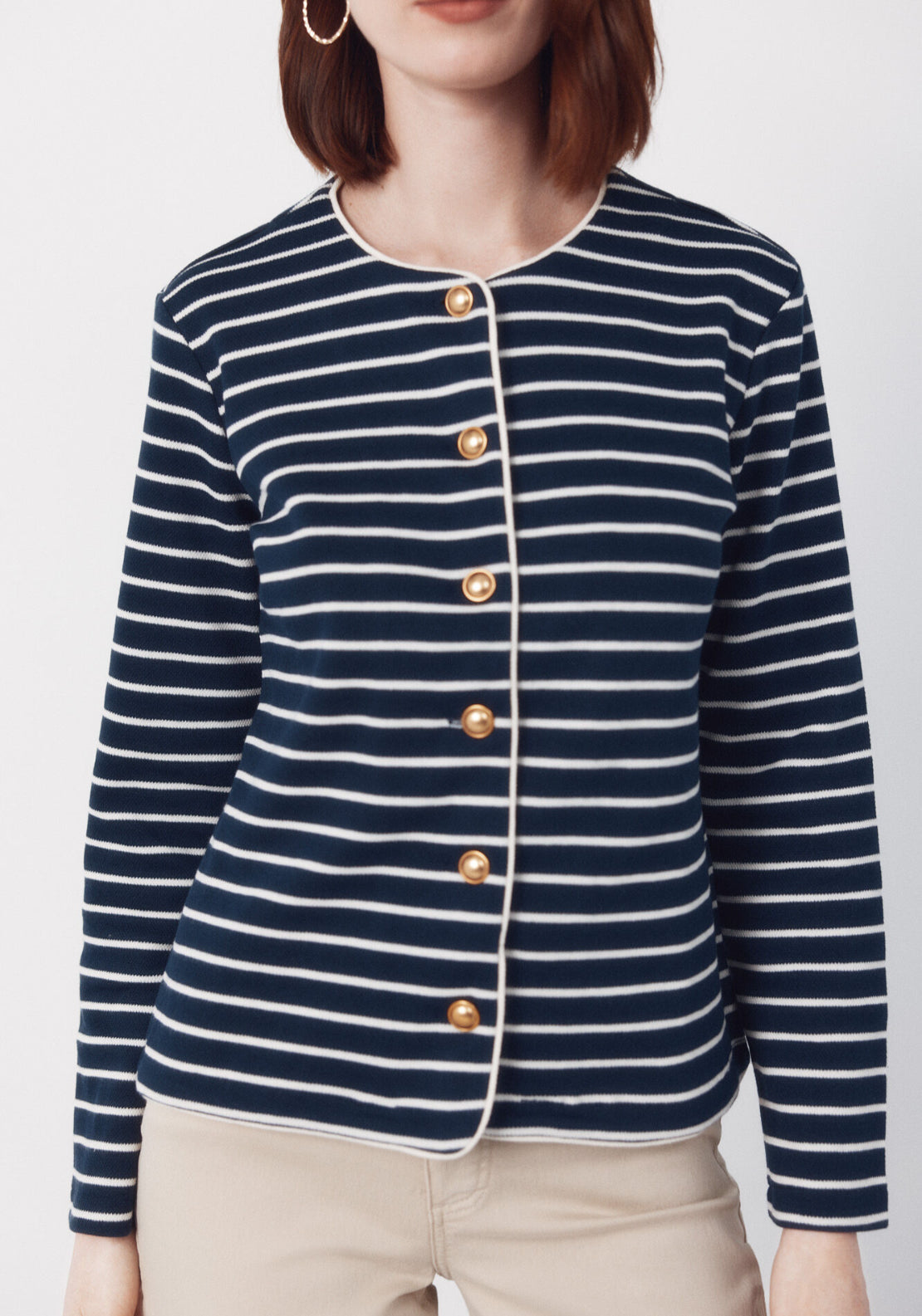 Cortefiel Rebecca Piping Contrast Cardigan - Blue 3 Shaws Department Stores