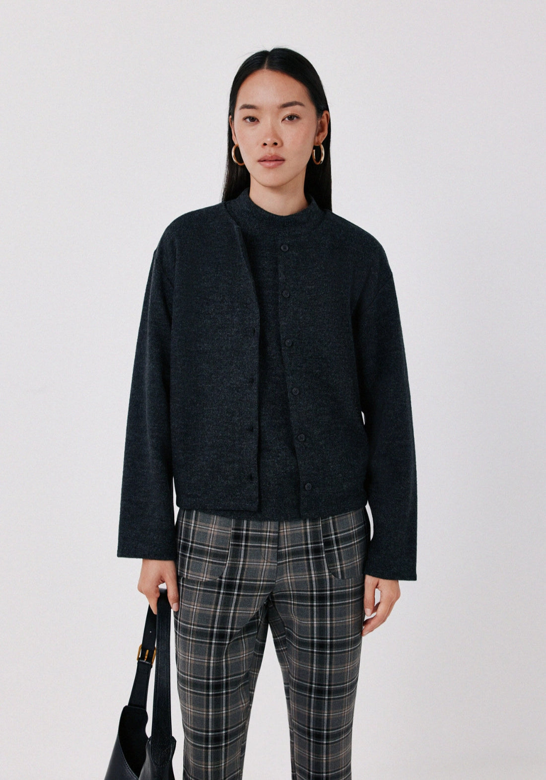 Cropped Knit Bolero - Charcoal Grey