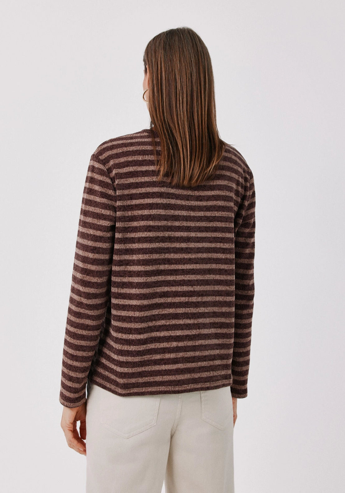 Soft Chenille Crew Neck Top - Brown Print