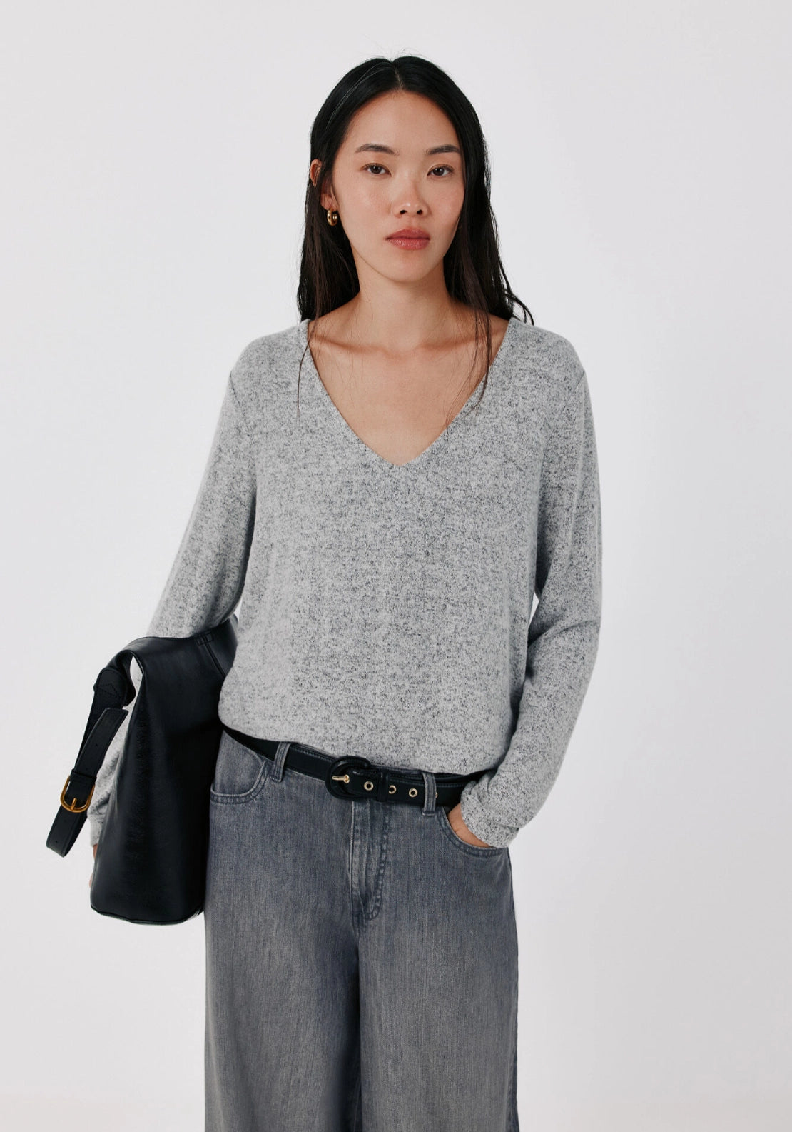 Warm V-Neck Sweater - Medium Grey