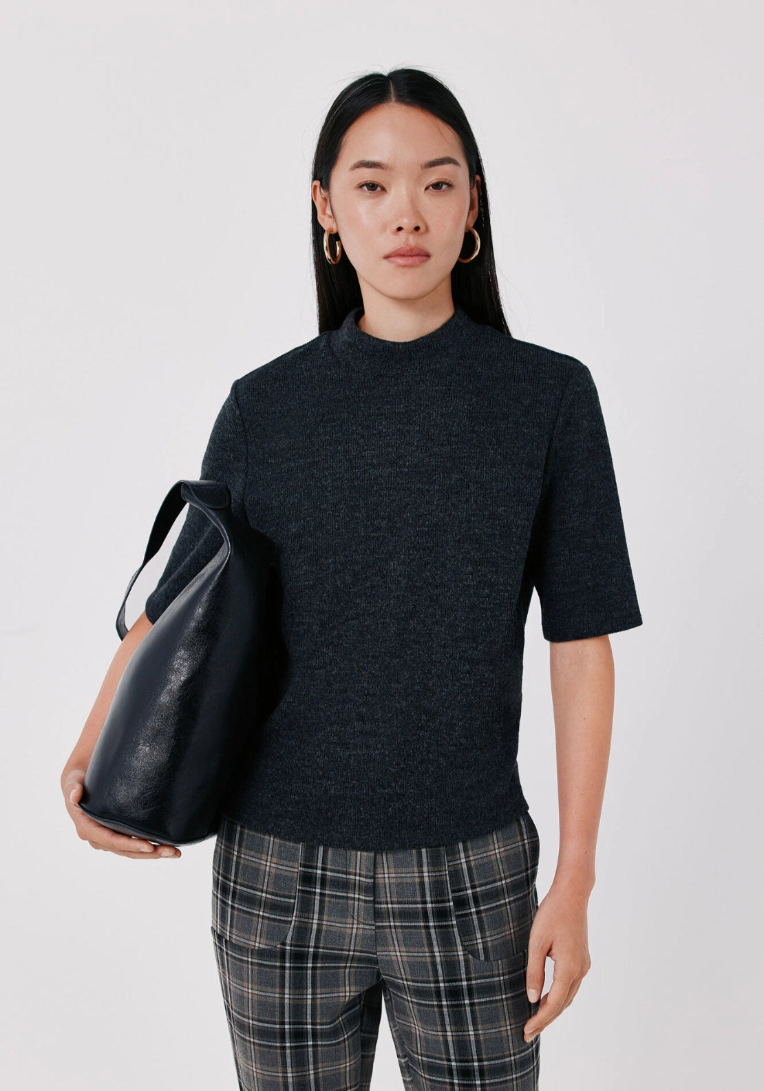 Perkins Neck Short Sleeve Sweater - Charcoal Grey