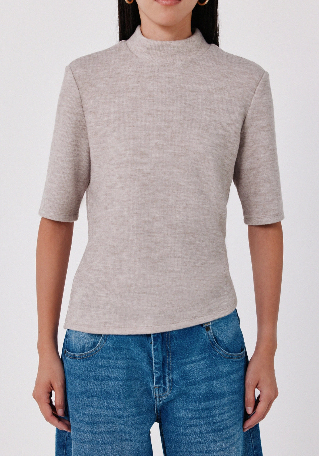 Perkins Neck Short Sleeve Sweater - Beige