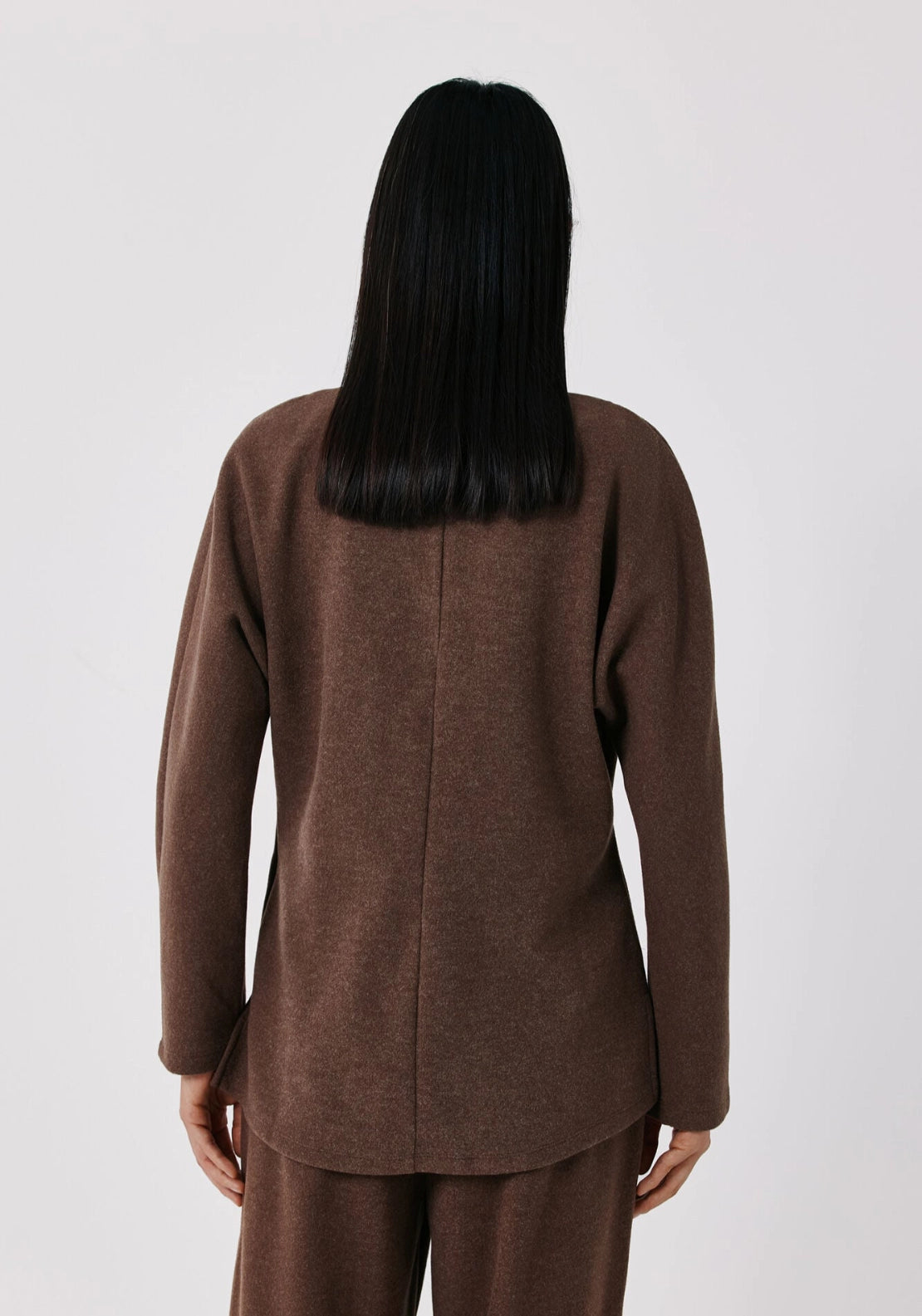 Fitted V Neck Long Sleeve Top - Dark Brown