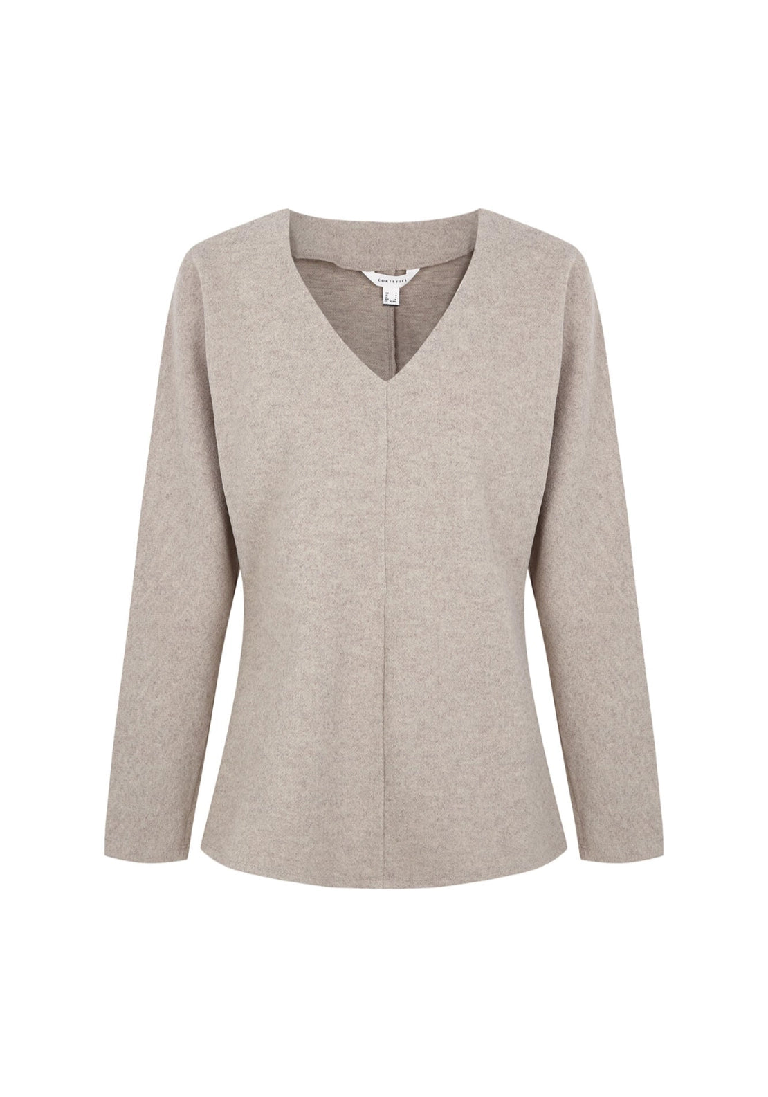Fitted V Neck Long Sleeve Top - Beige